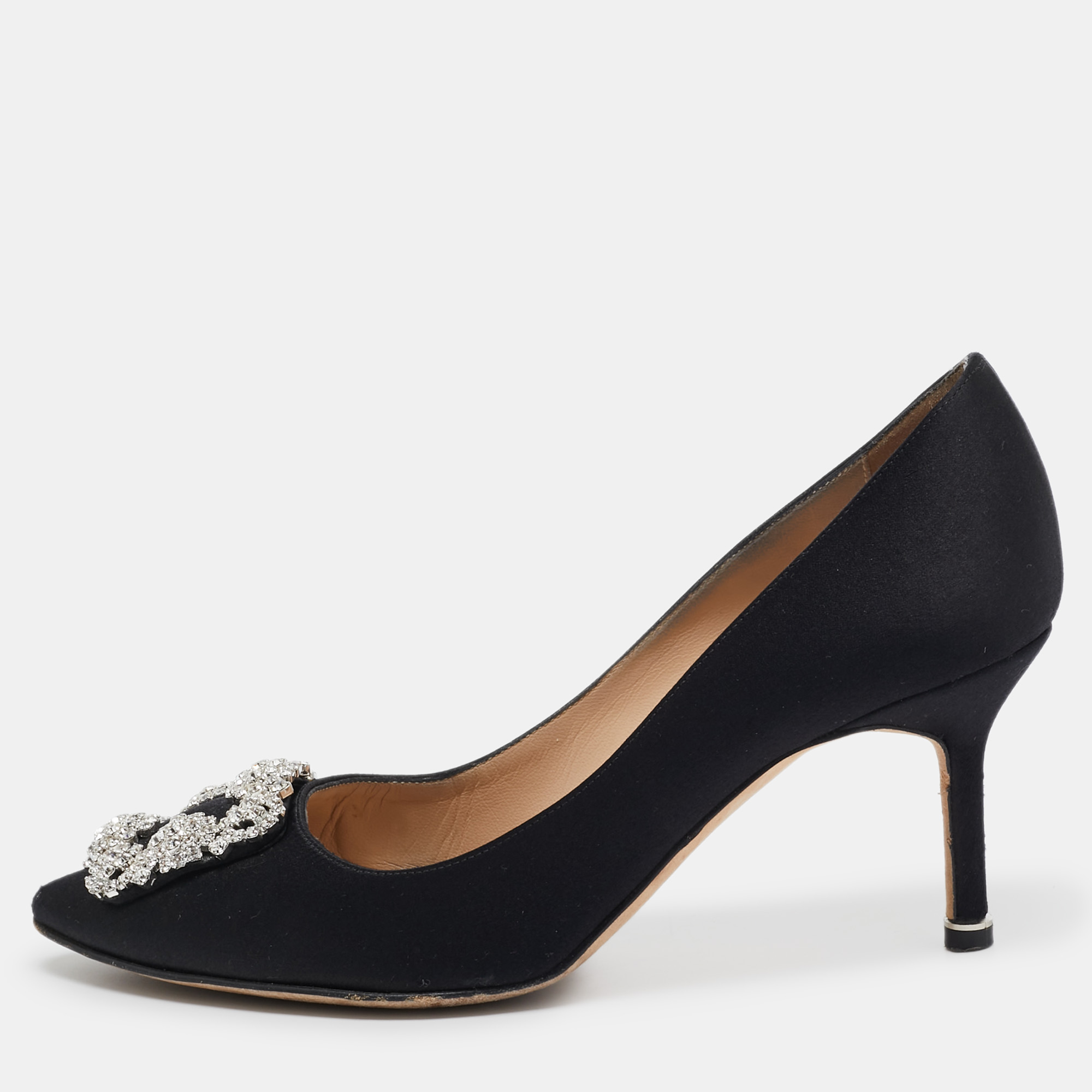 

Manolo Blahnik Black Satin Hangisi Pumps Size