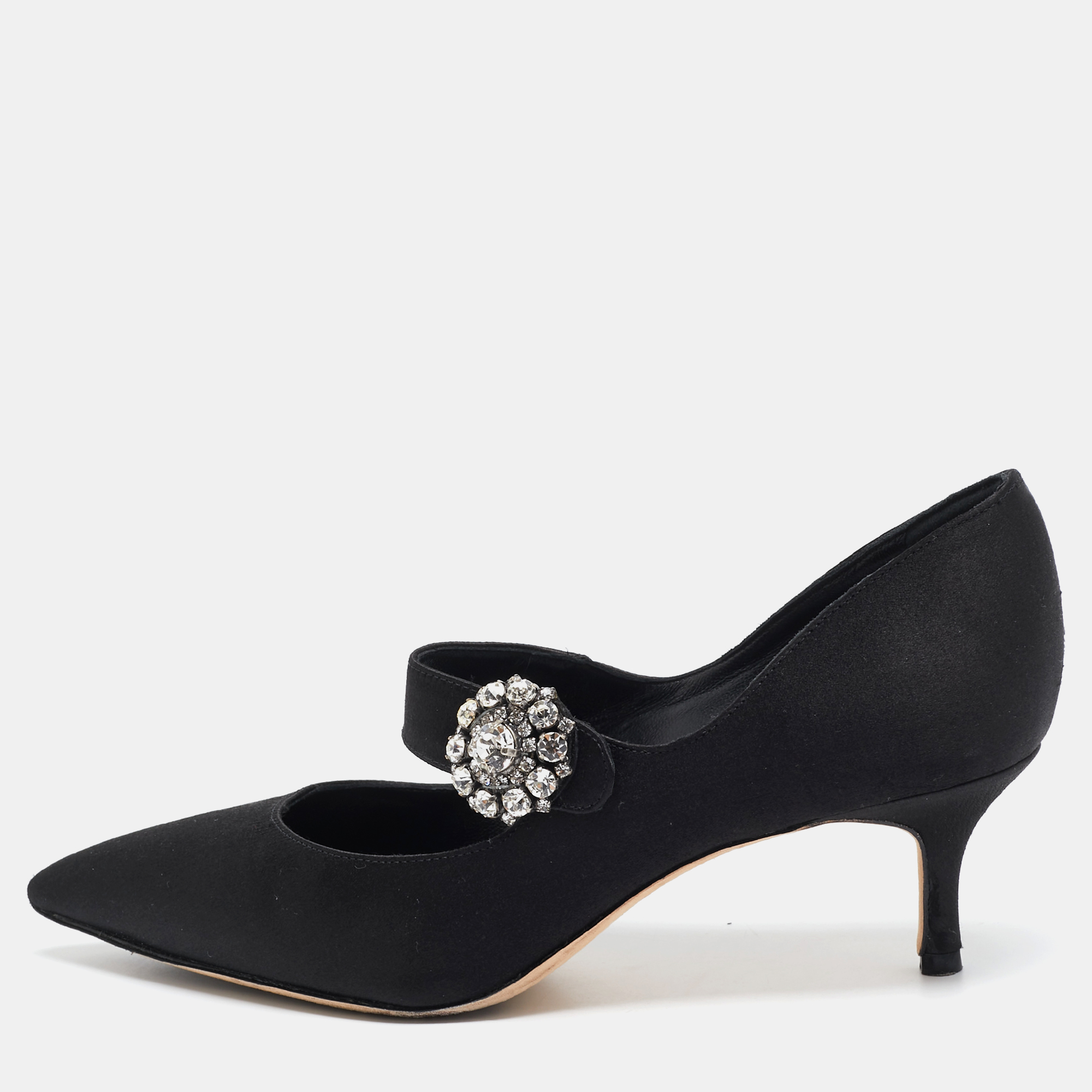 

Manolo Blahnik Black Satin Verna Pumps Size