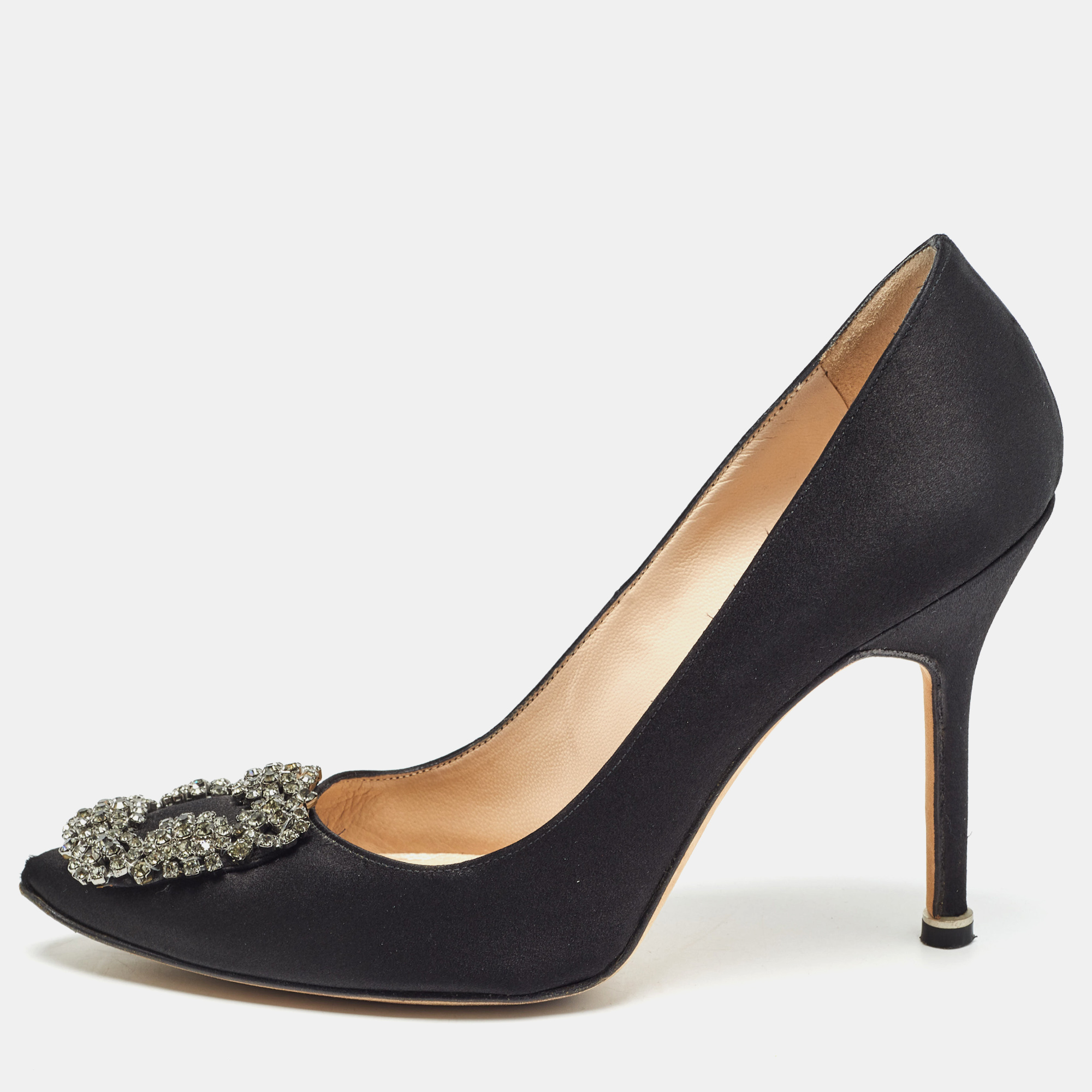 

Manolo Blahnik Black Satin Hangisi Pumps Size