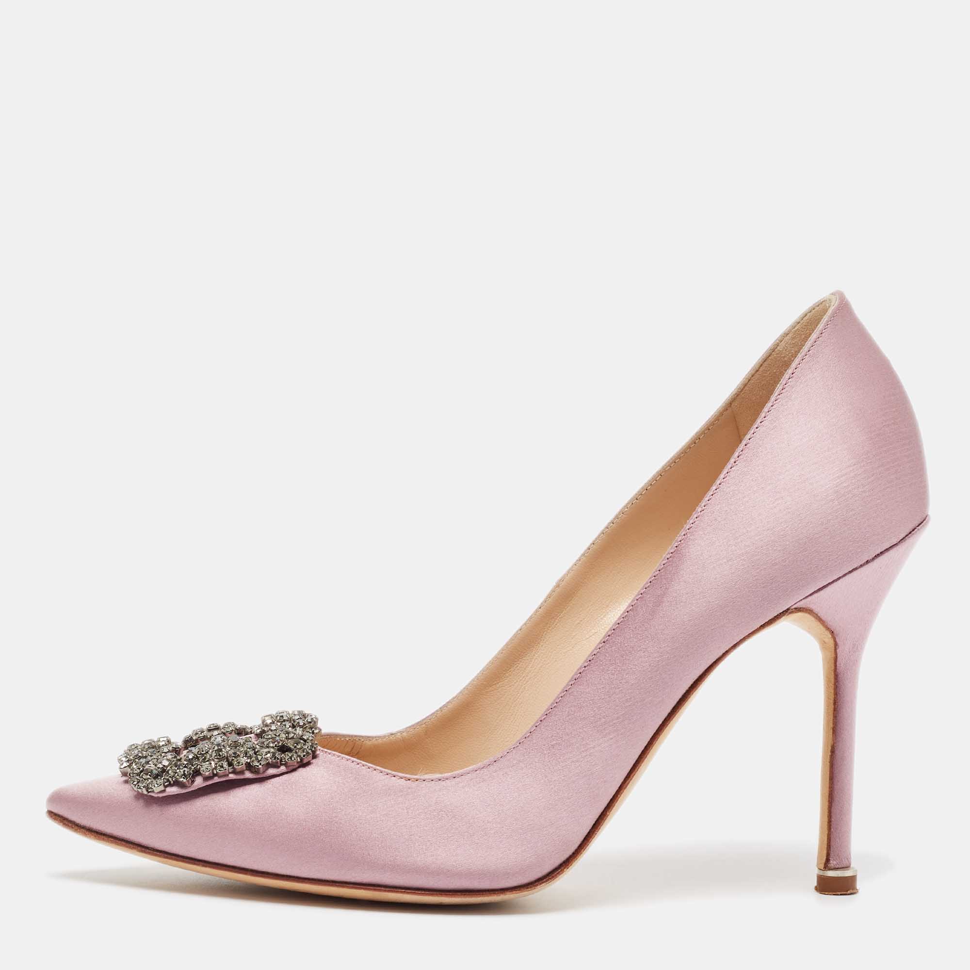 

Manolo Blahnik Purple Satin Hangisi Pumps Size