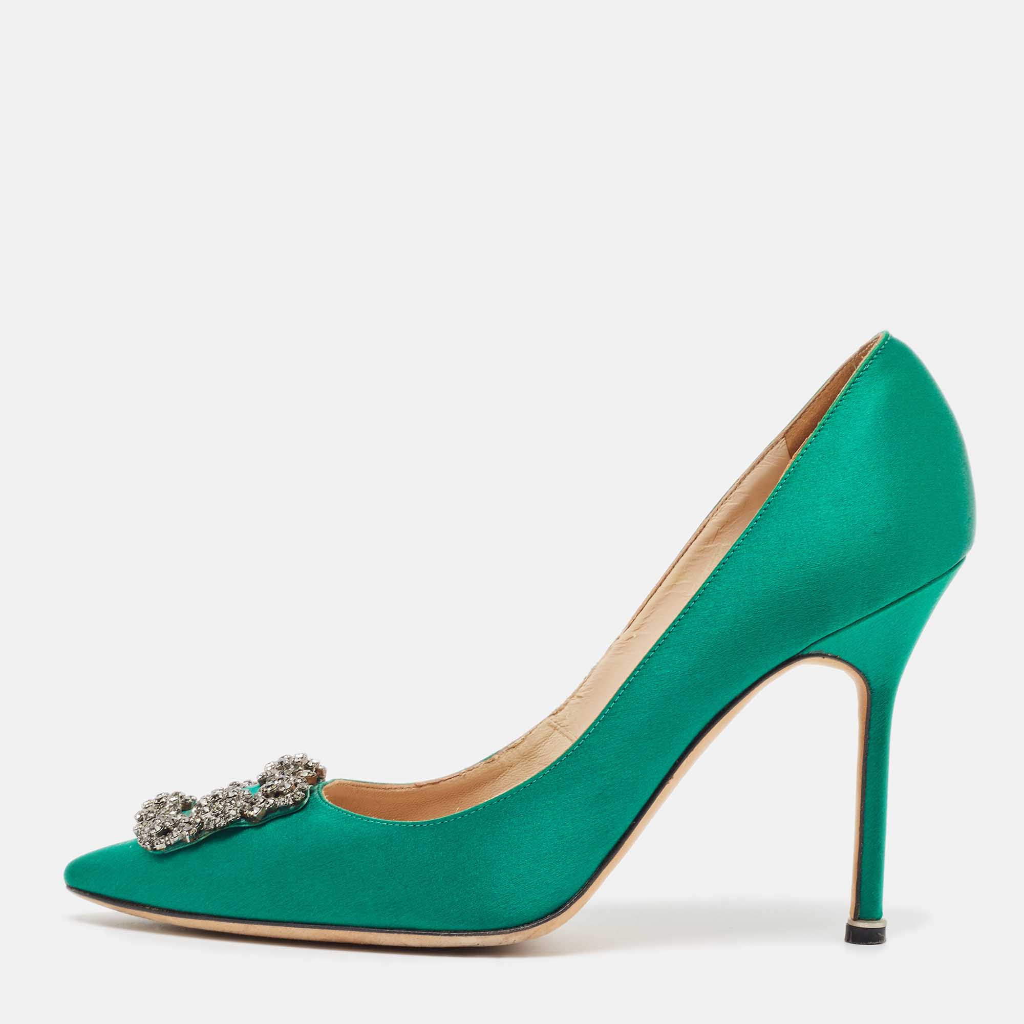 

Manolo Blahnik Green Satin Hangisi Pumps Size