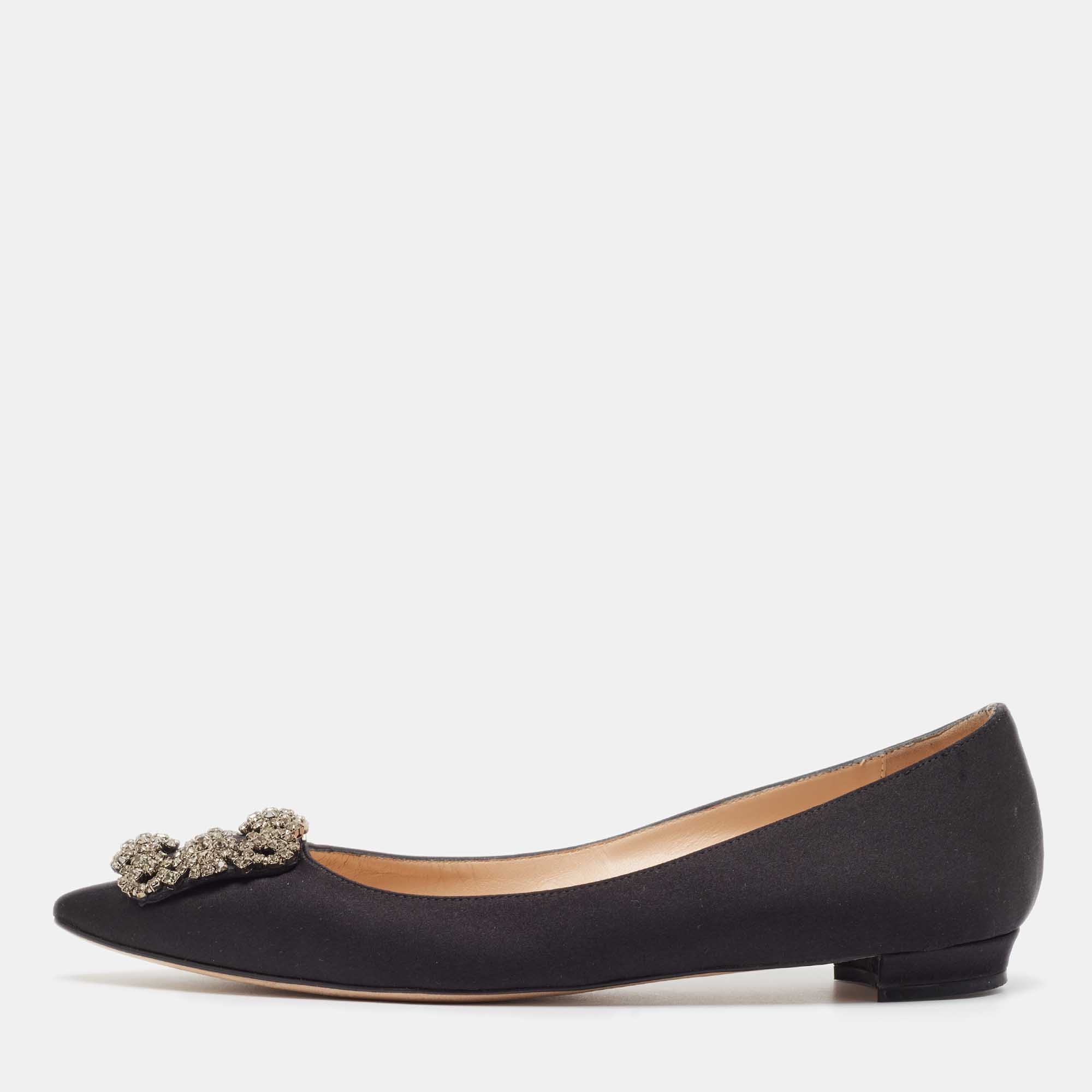 

Manolo Blahnik Black Satin Hangisi Ballet Flats Size