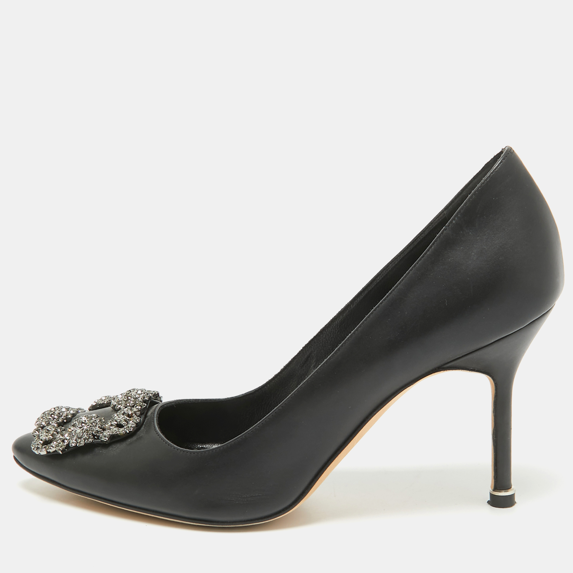 

Manolo Blahnik Black Leather Hangisi Pumps Size