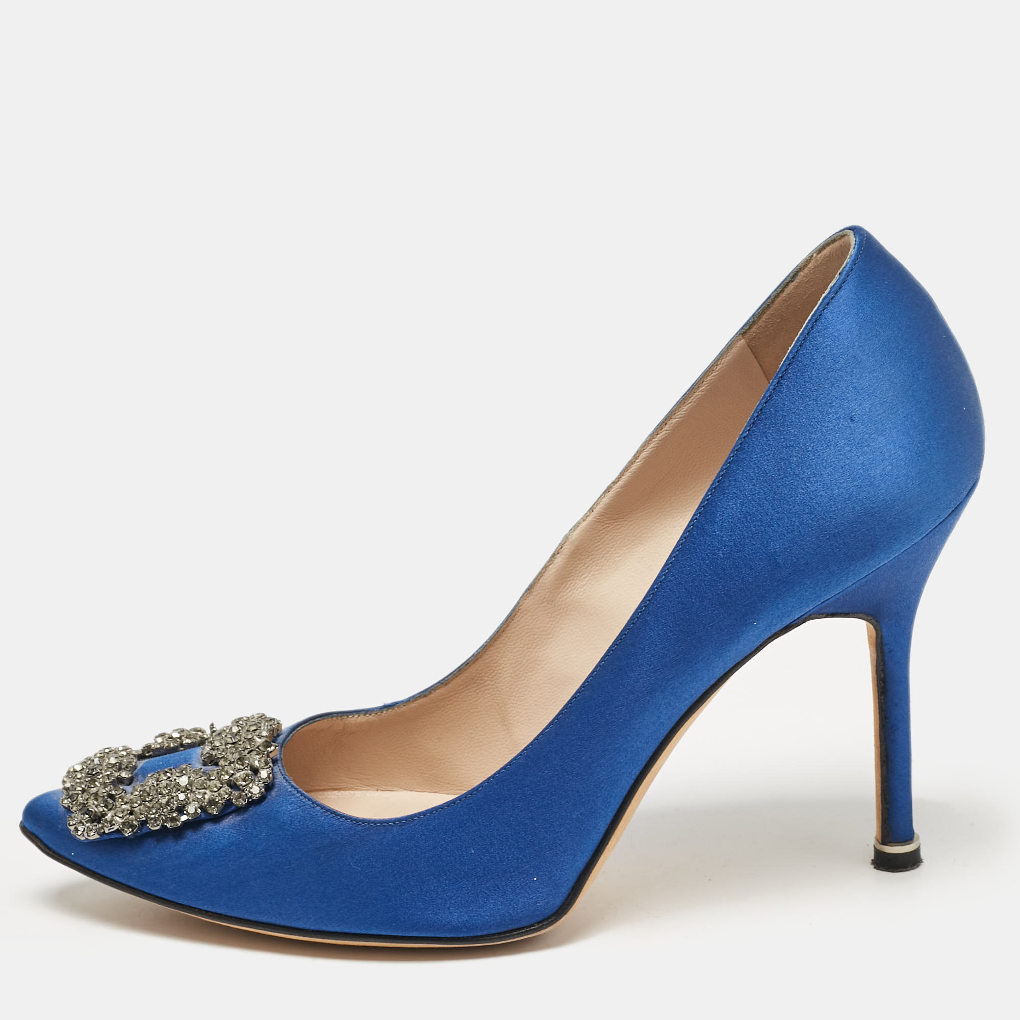 

Manolo Blahnik Blue Satin Hangisi Pumps Size