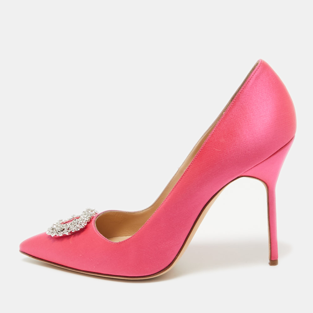 

Manolo Blahnik Pink Satin BB Jewel Pumps Size