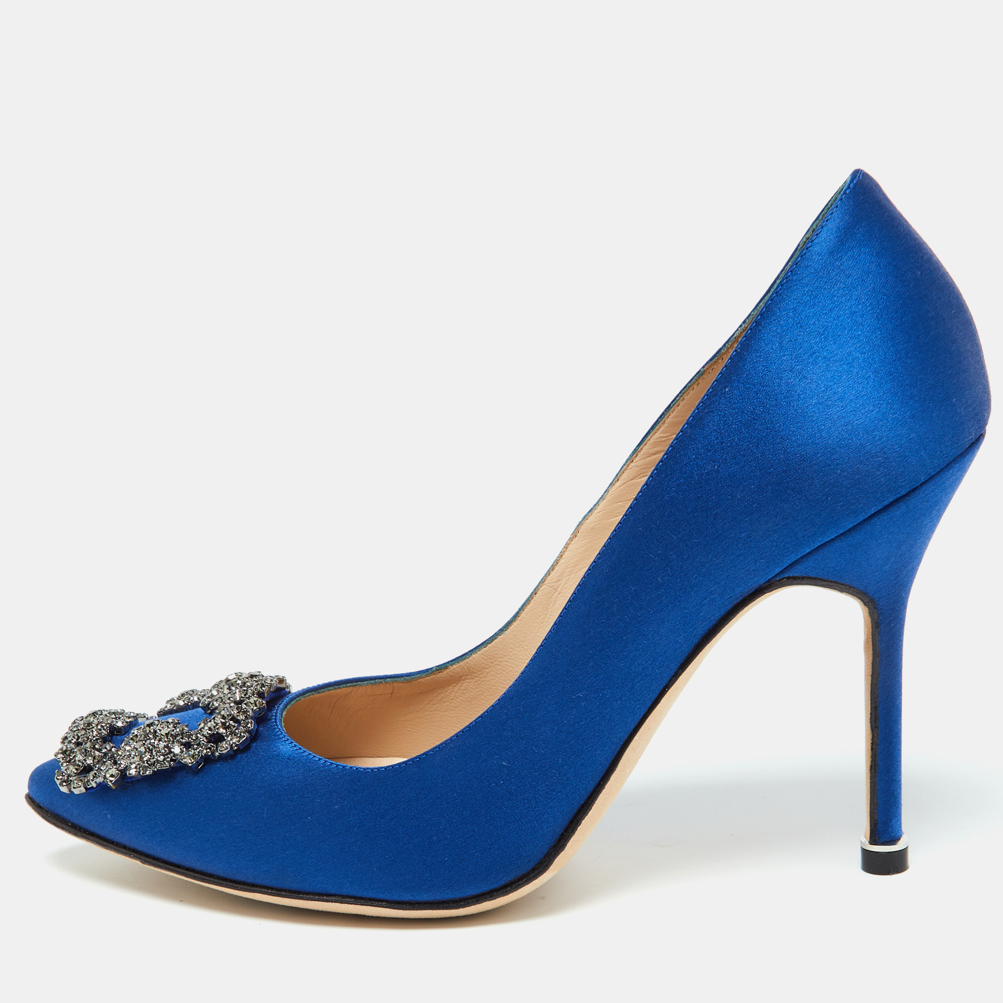 

Manolo Blahnik Blue Satin Hangisi Pumps Size