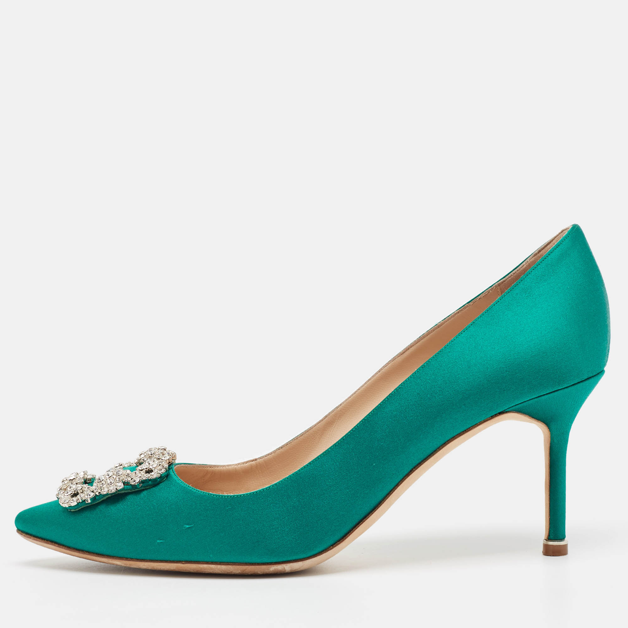 

Manolo Blahnik Green Satin Hangisi Pumps Size