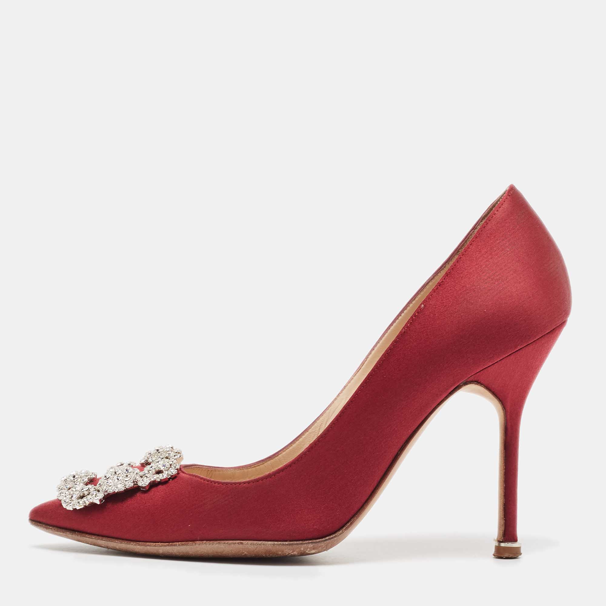 

Manolo Blahnik Burgundy Satin Hangisi Pumps Size