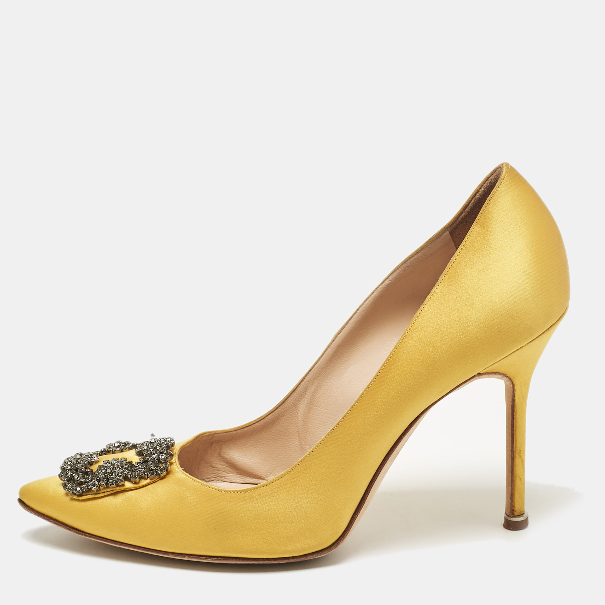 

Manolo Blahnik Yellow Satin Hangisi Pumps Size