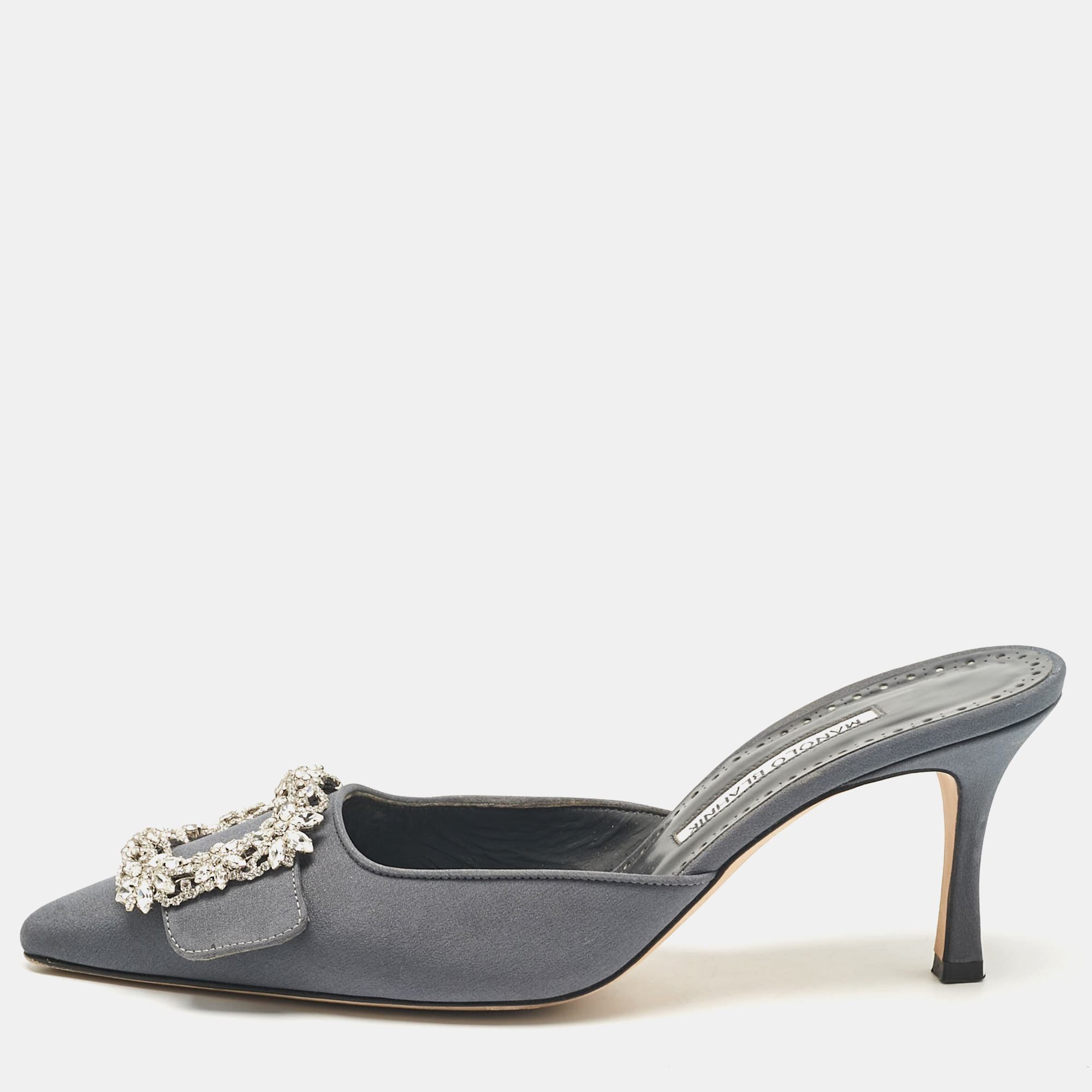 

Manolo Blahnik Grey Fabric Maysale Mules Size