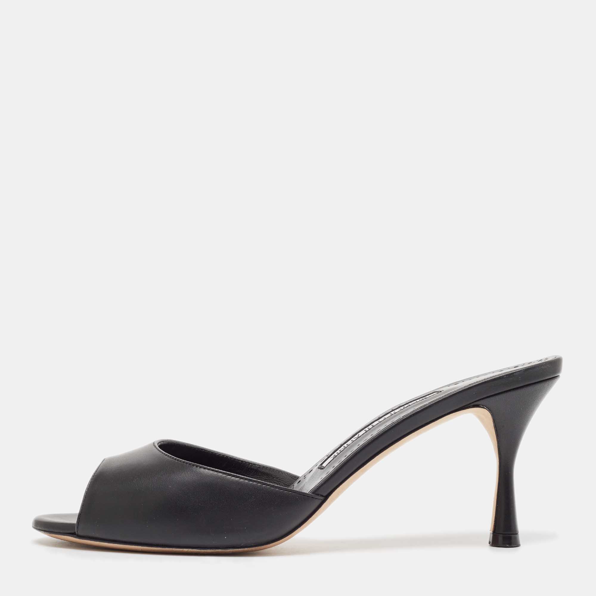 

Manolo Blahnik Black Leather Jada Slide Sandals Size