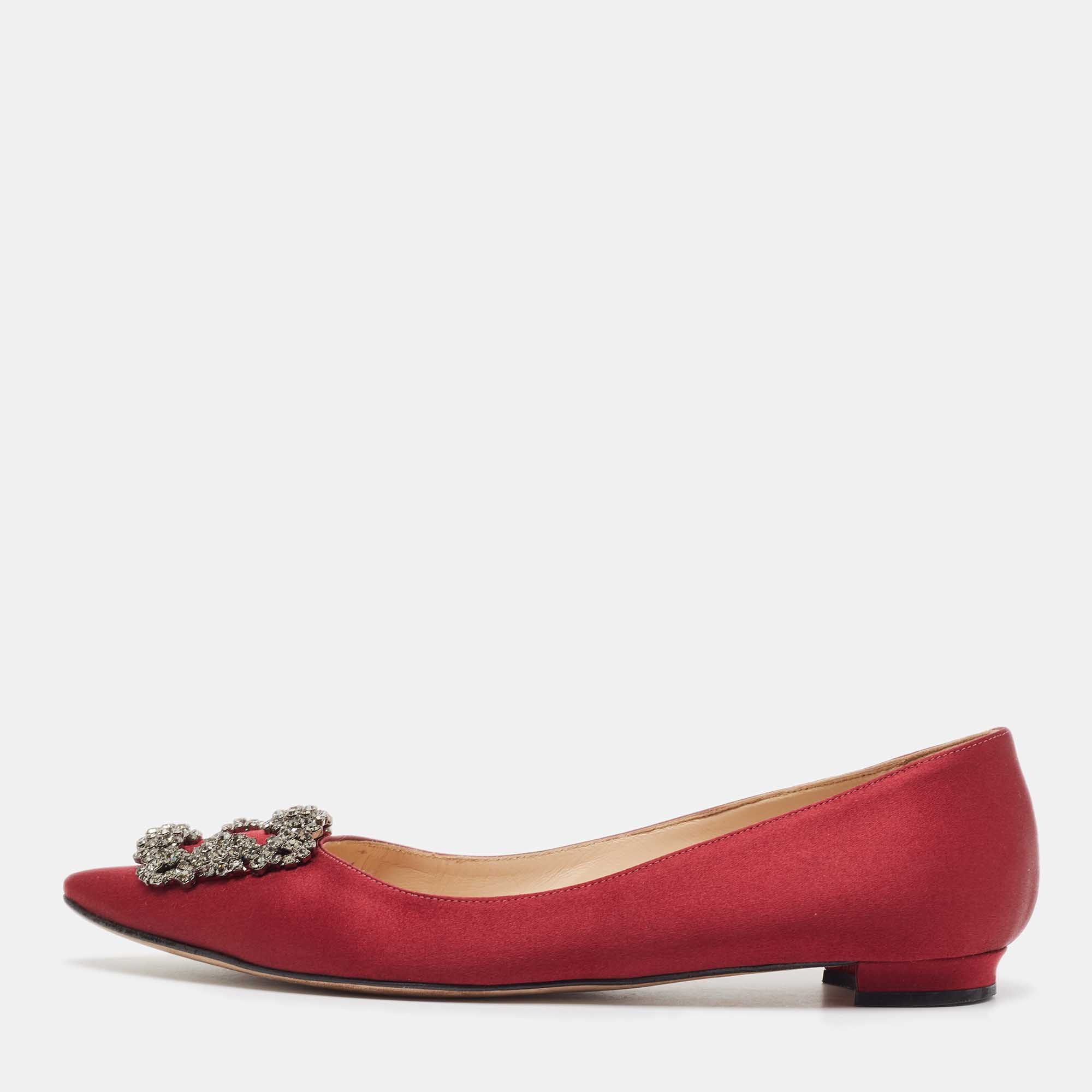 

Manolo Blahnik Burgundy Satin Hangisi Ballet Flats