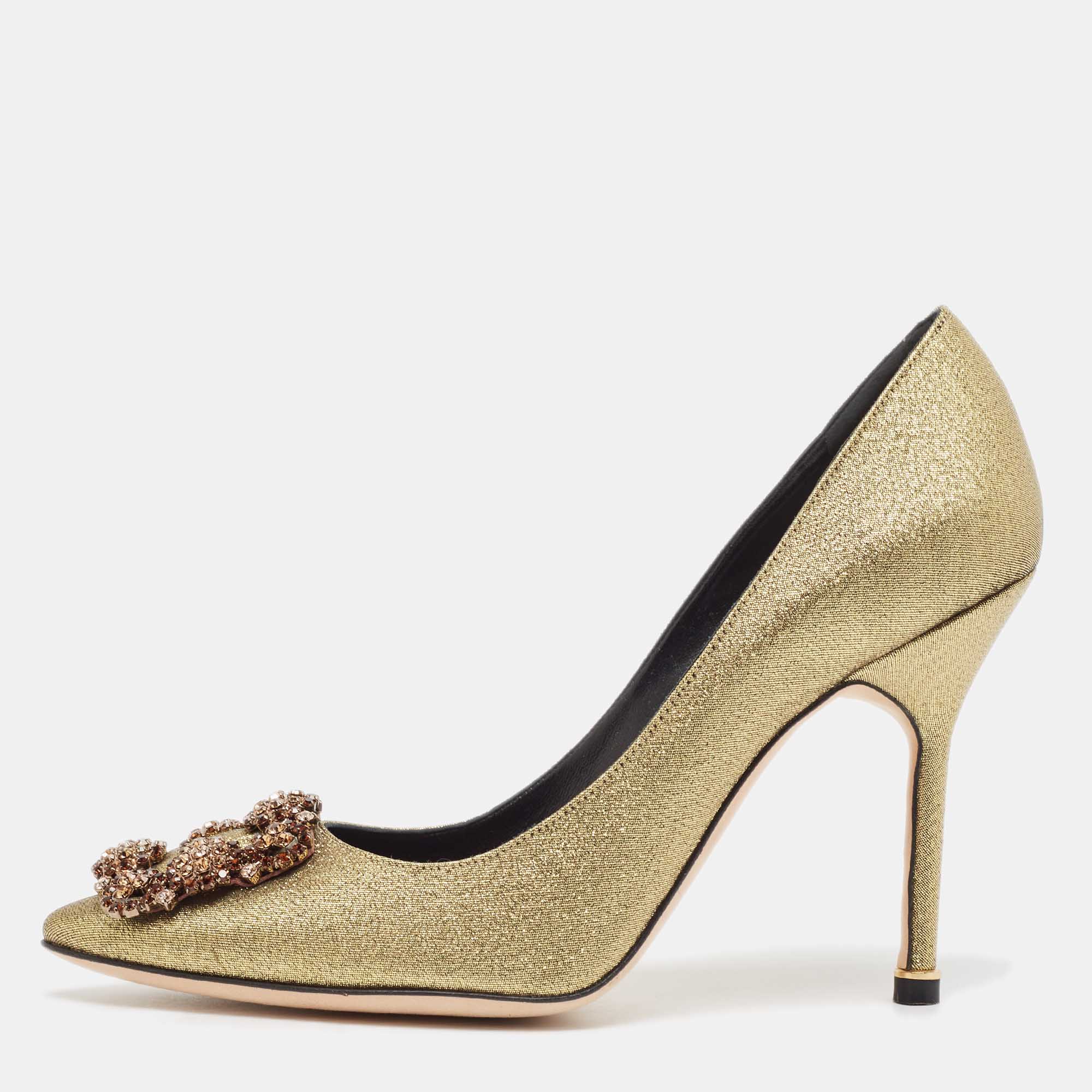 

Manolo Blahnik Gold Lurex Fabric Hangisi Pumps Size