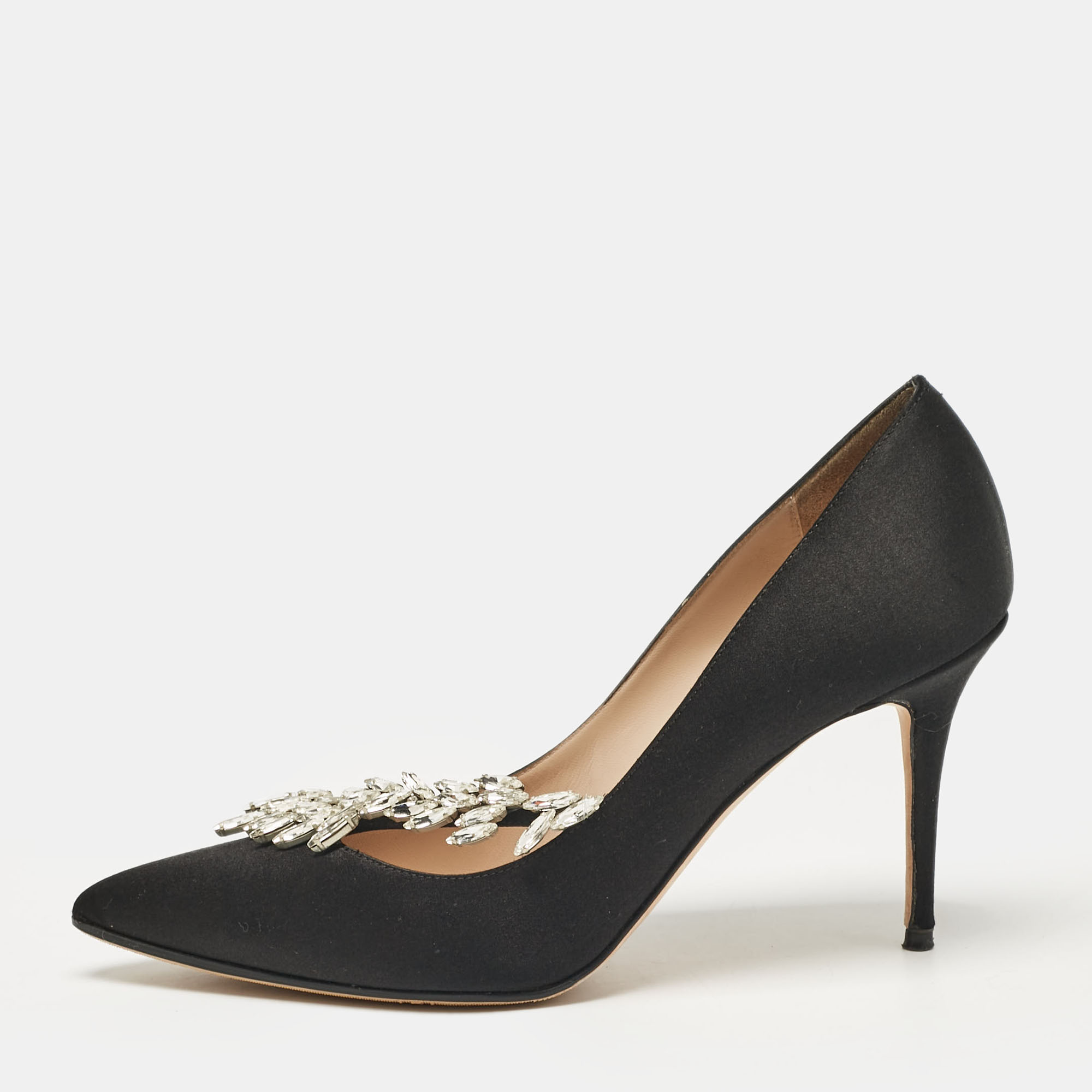 

Manolo Blahnik Black Satin Nadira Pumps Size