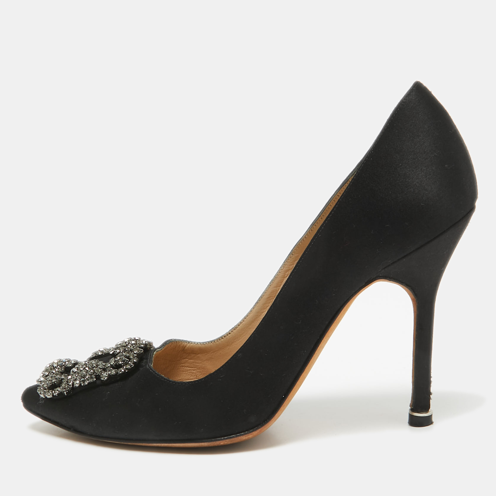 

Manolo Blahnik Black Satin Hangisi Pumps Size