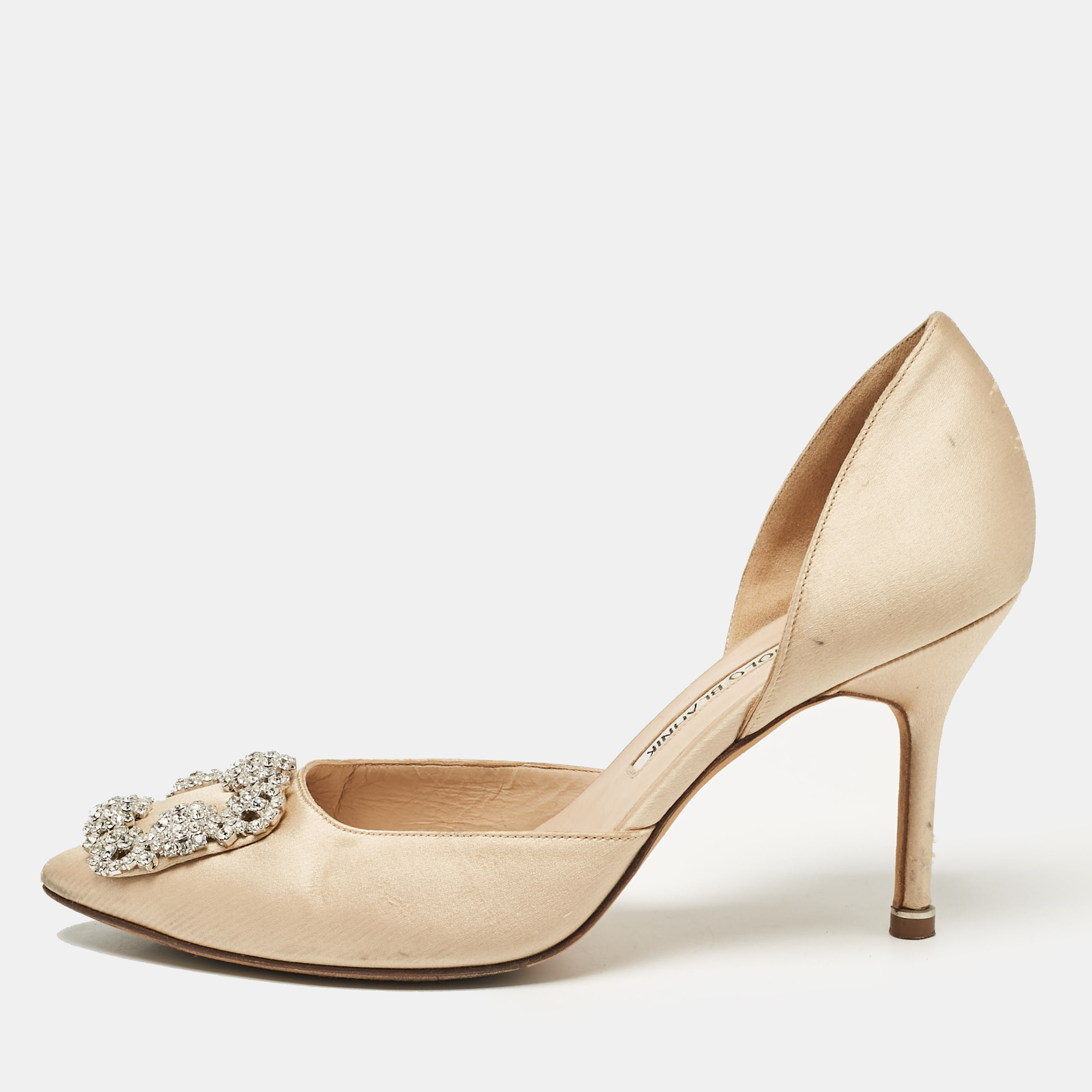 

Manolo Blahnik Beige Satin Hangisi D'orsay Pumps Size