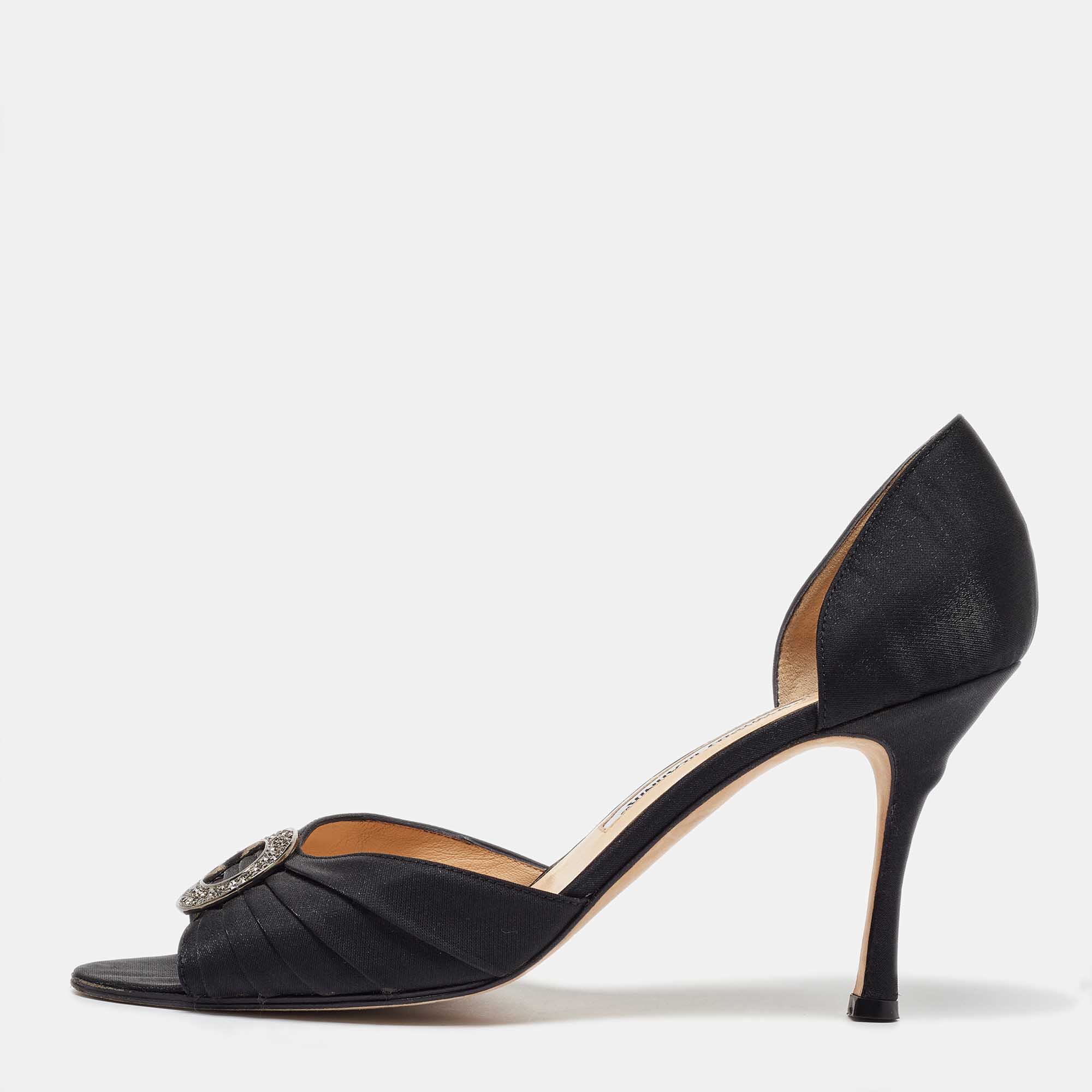 

Manolo Blahnik Black Satin Pleated Sedaraby D'orsay Pumps Size