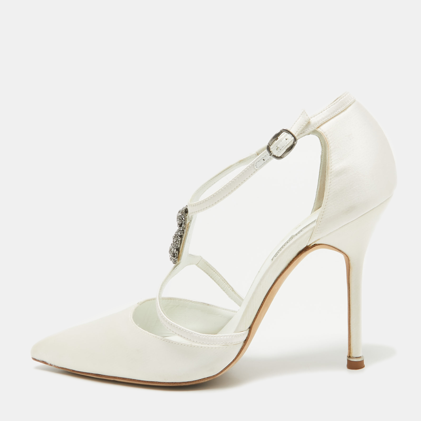 

Manolo Blahnik White Satin Strappy D'orsay Pumps Size