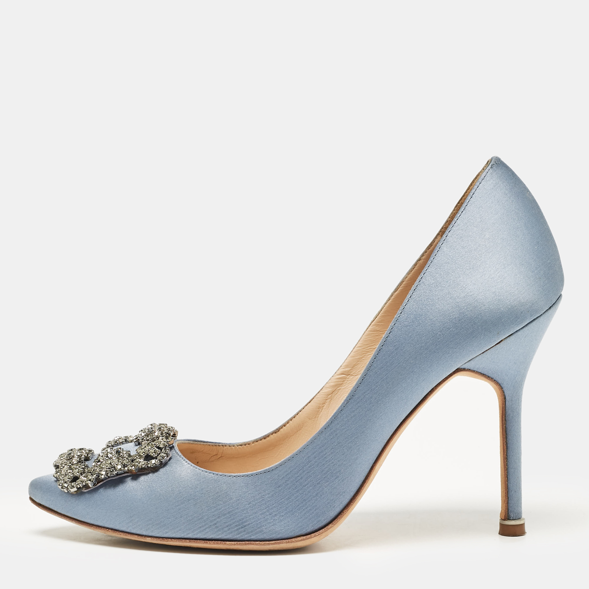 

Manolo Blahnik Blue Satin Hangisi Pumps Size