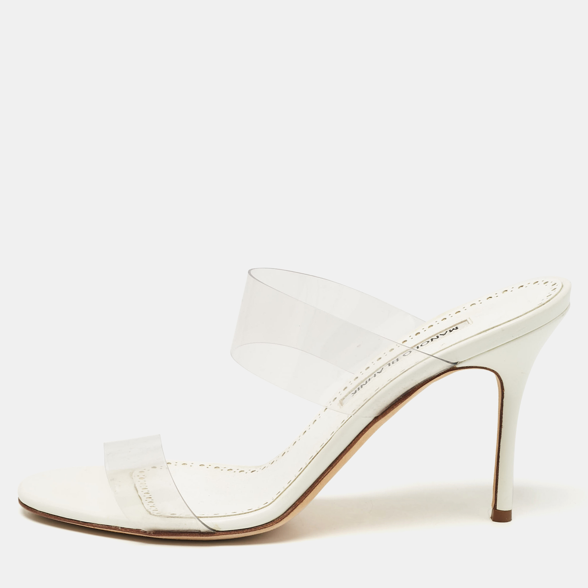 

Manolo Blahnik Transparent PVC Scolto Slide Sandals Size