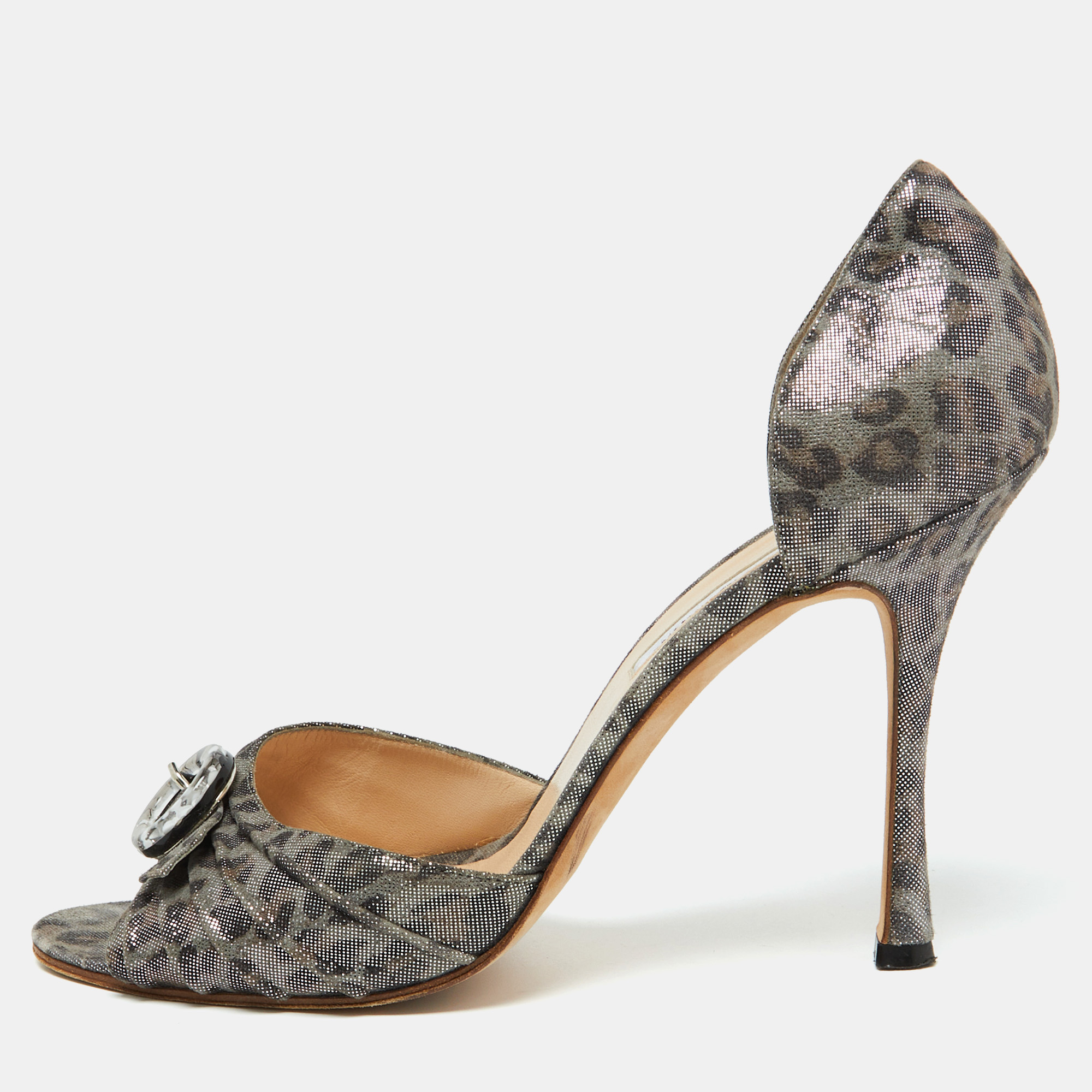 

Manolo Blahnik Grey Leopard Print Suede Sedaraby D'Orsay Pumps Size