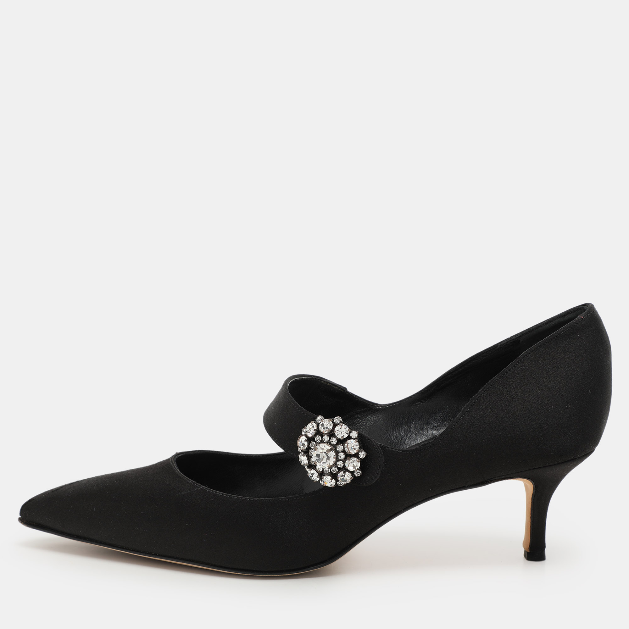 

Manolo Blahnik Black Satin Verna Pumps Size 40