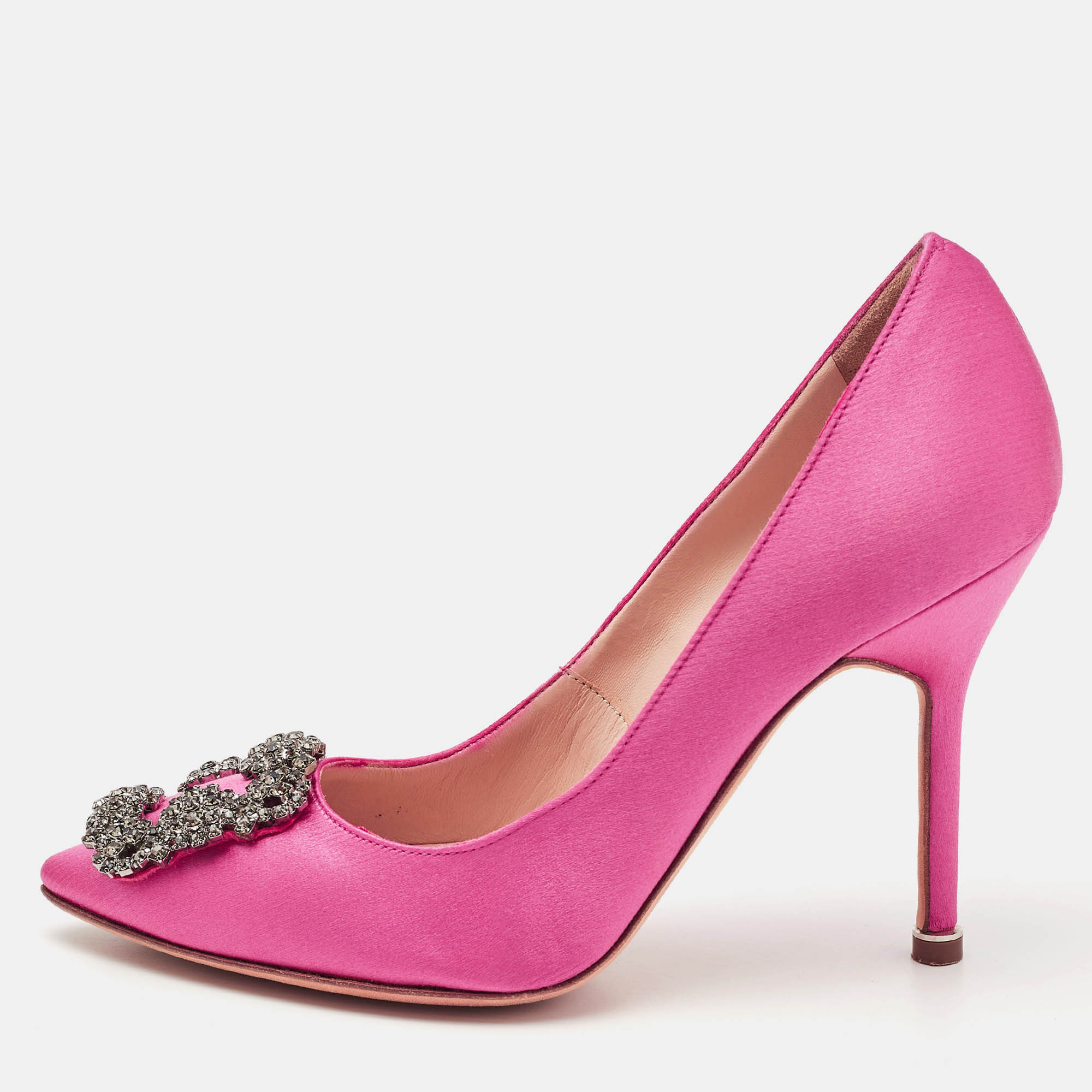 

Manolo Blahnik Pink Satin Hangisi Pumps Size