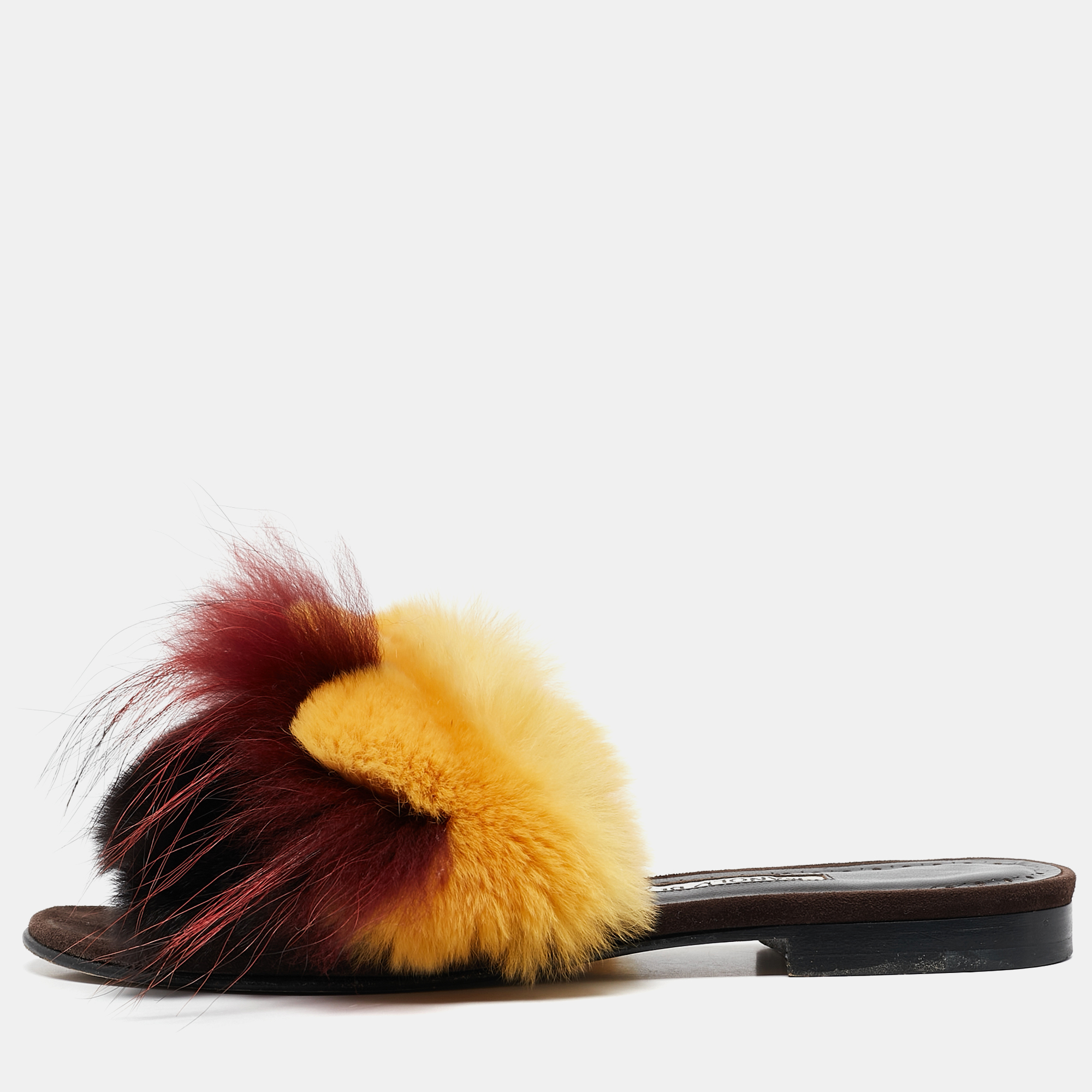 

Manolo Blahnik Multicolor Mink Fur Slide Sandals Size