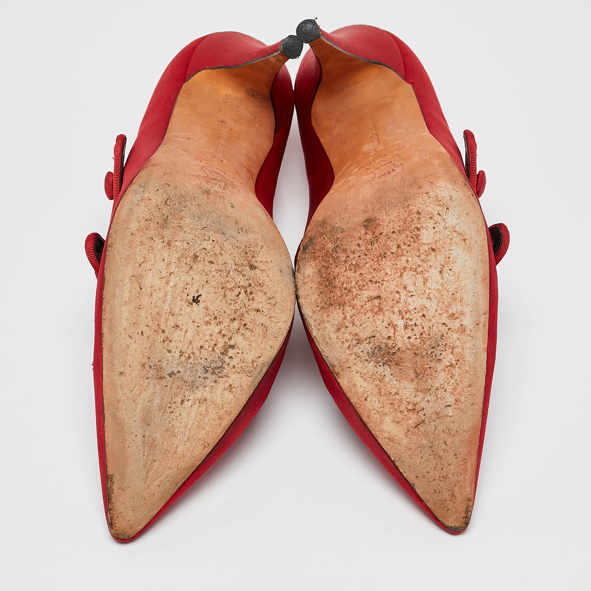 Manolo Blahnik Red Satin D`orsay Pumps Size 37 