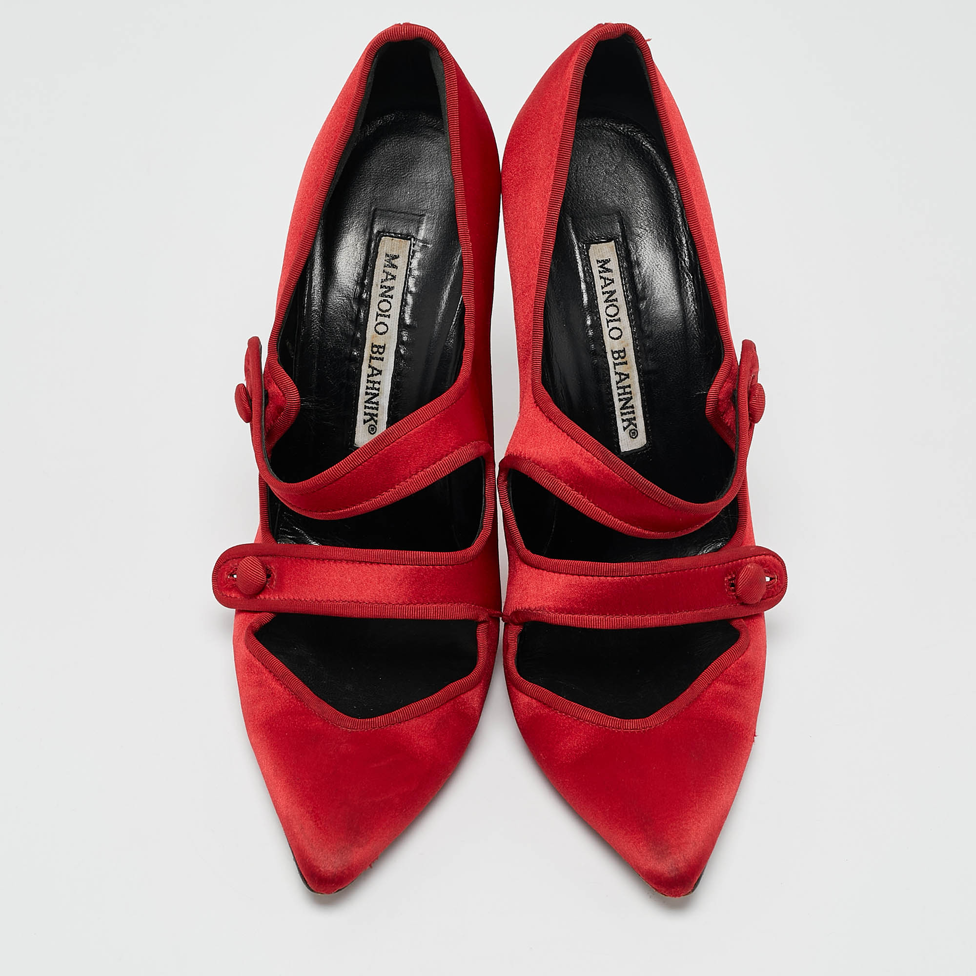 Manolo Blahnik Red Satin D`orsay Pumps Size 37 
