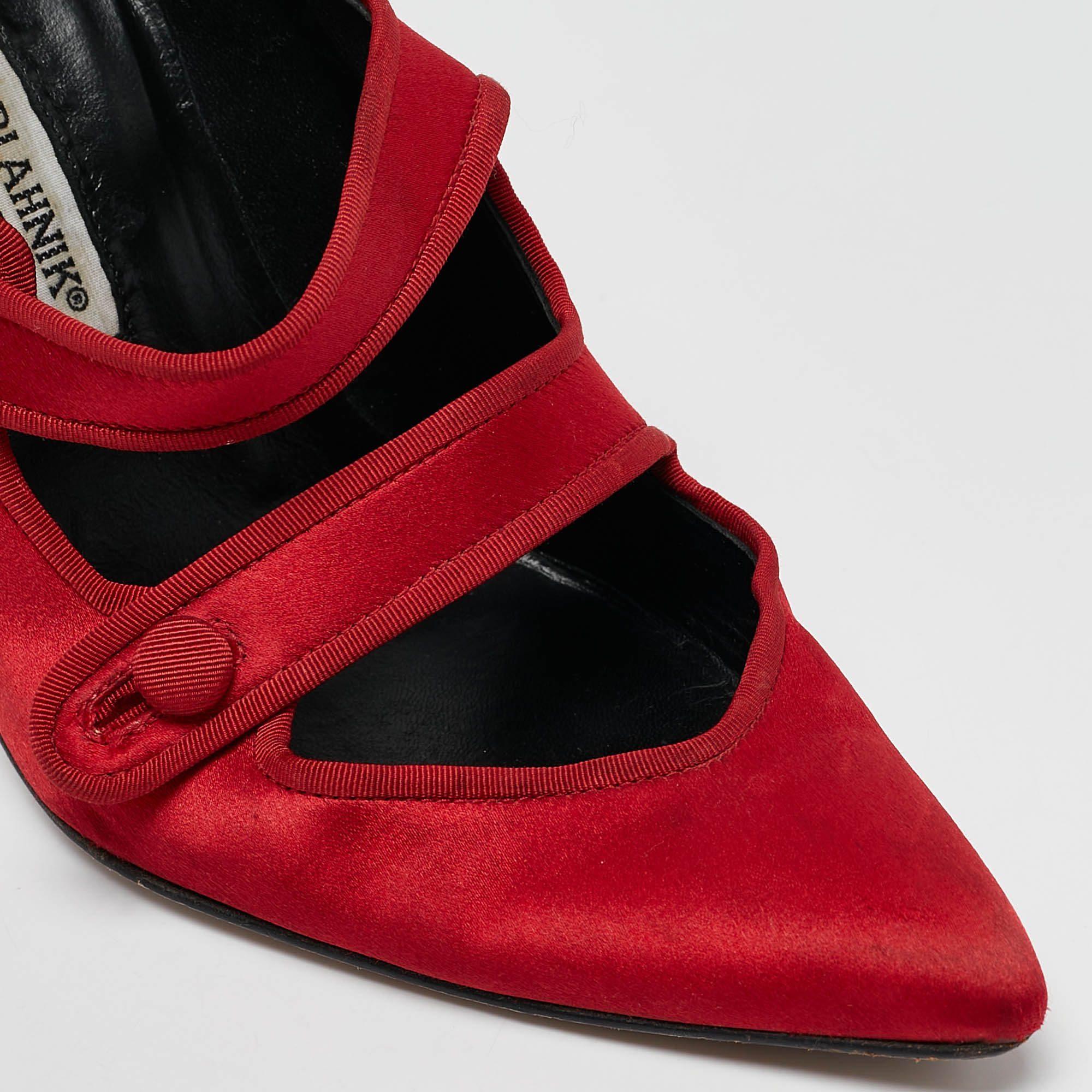 Manolo Blahnik Red Satin D`orsay Pumps Size 37 