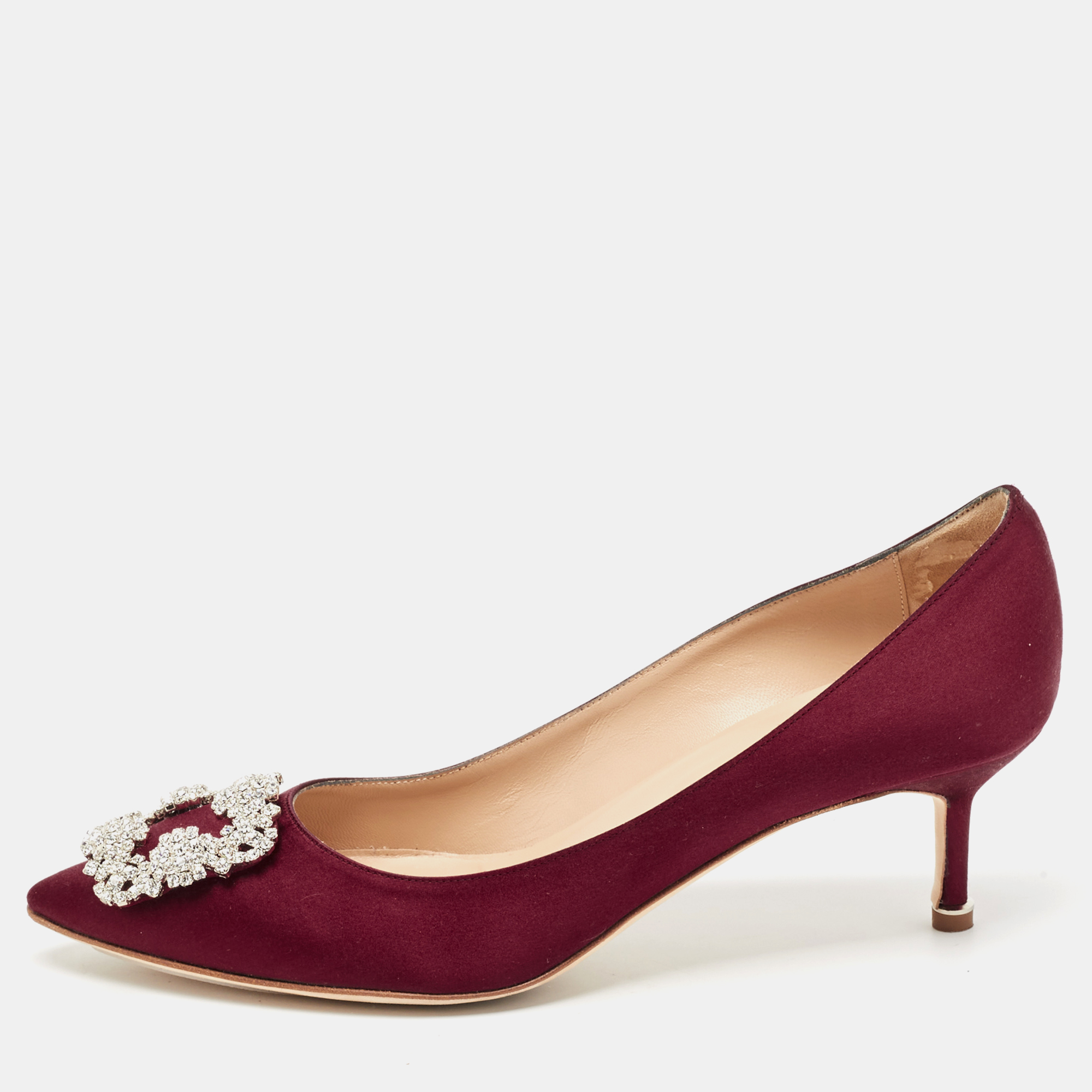 

Manolo Blahnik Burgundy Satin Hangisi Pumps Size