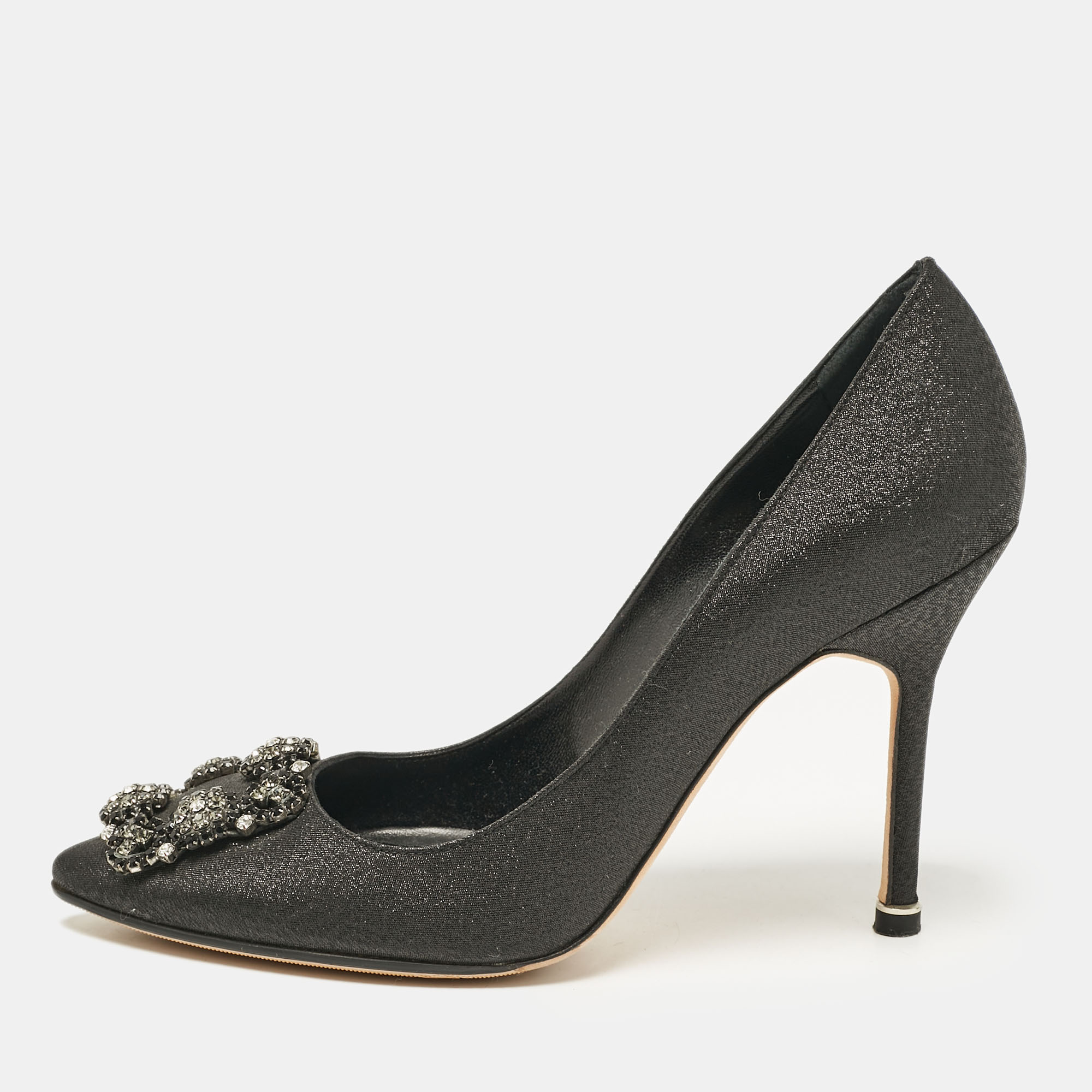 

Manolo Blahnik Black Glitter Fabric Hangisi Pumps Size