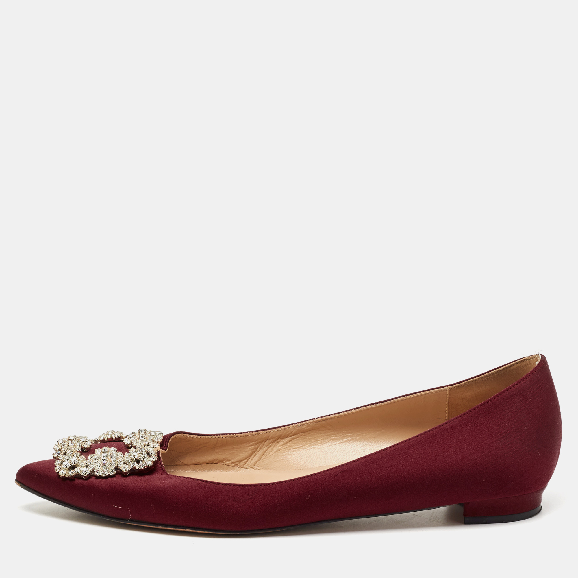 

Manolo Blahnik Burgundy Satin Hangisi Ballet Flats Size