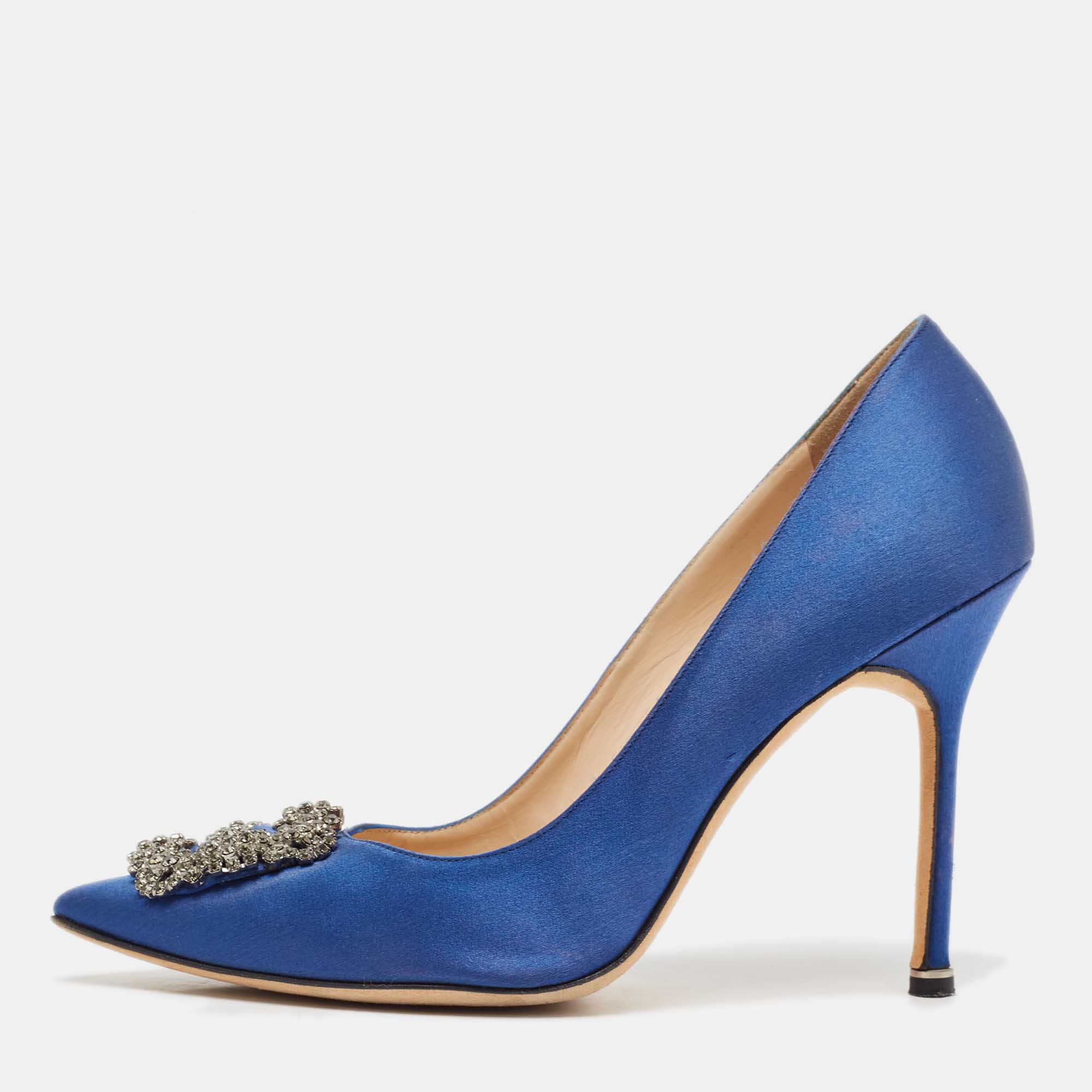 

Manolo Blahnik Blue Satin Hangisi Pumps Size