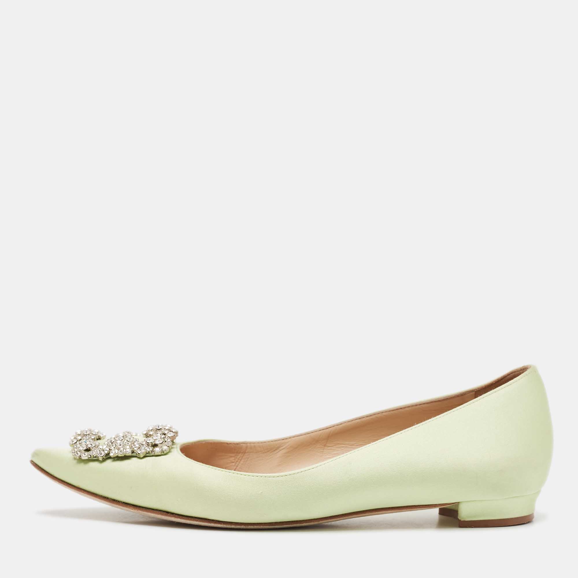 

Manolo Blahnik Light Green Satin Hangisi Ballet Flats Size