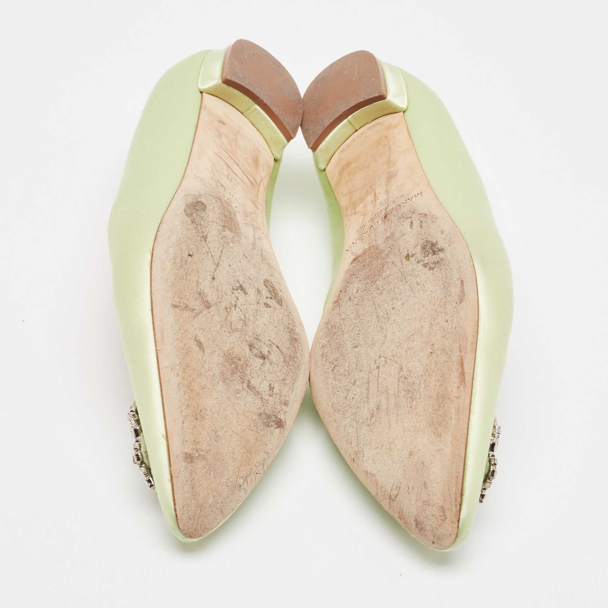 Manolo Blahnik Light Green Satin Hangisi Ballet Flats Size 38 