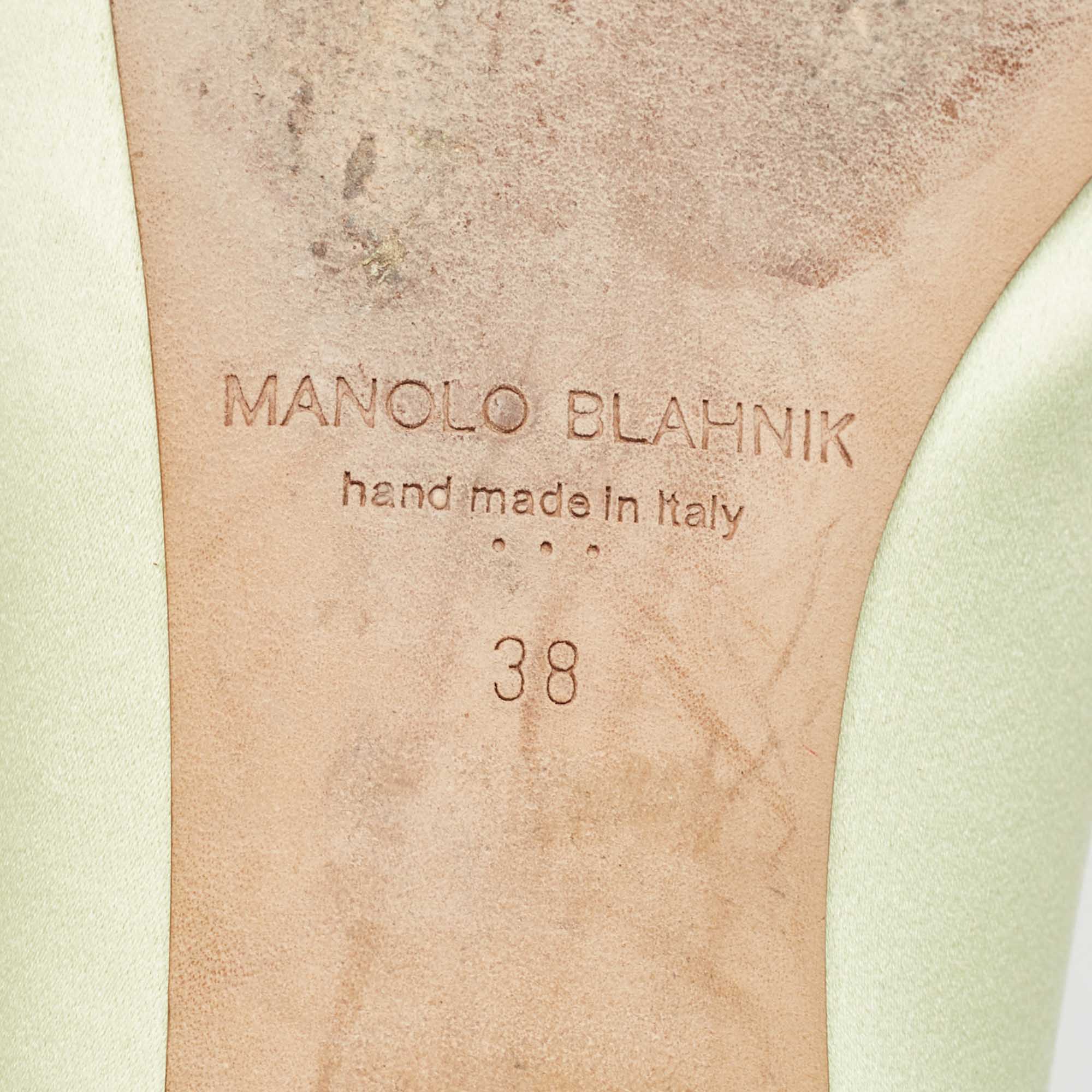Manolo Blahnik Light Green Satin Hangisi Ballet Flats Size 38 