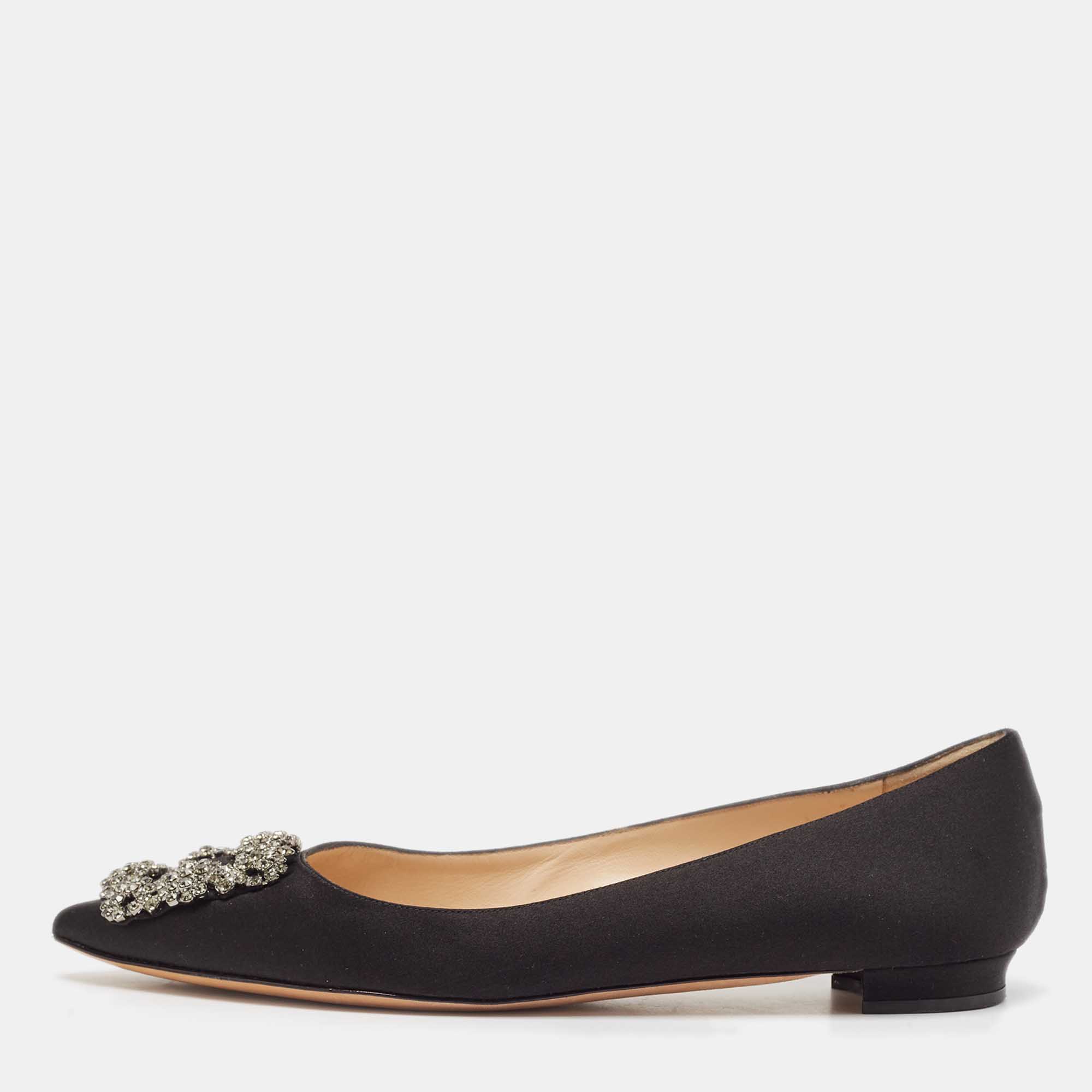 

Manolo Blahnik Black Satin Hangisi Ballet Flats Size