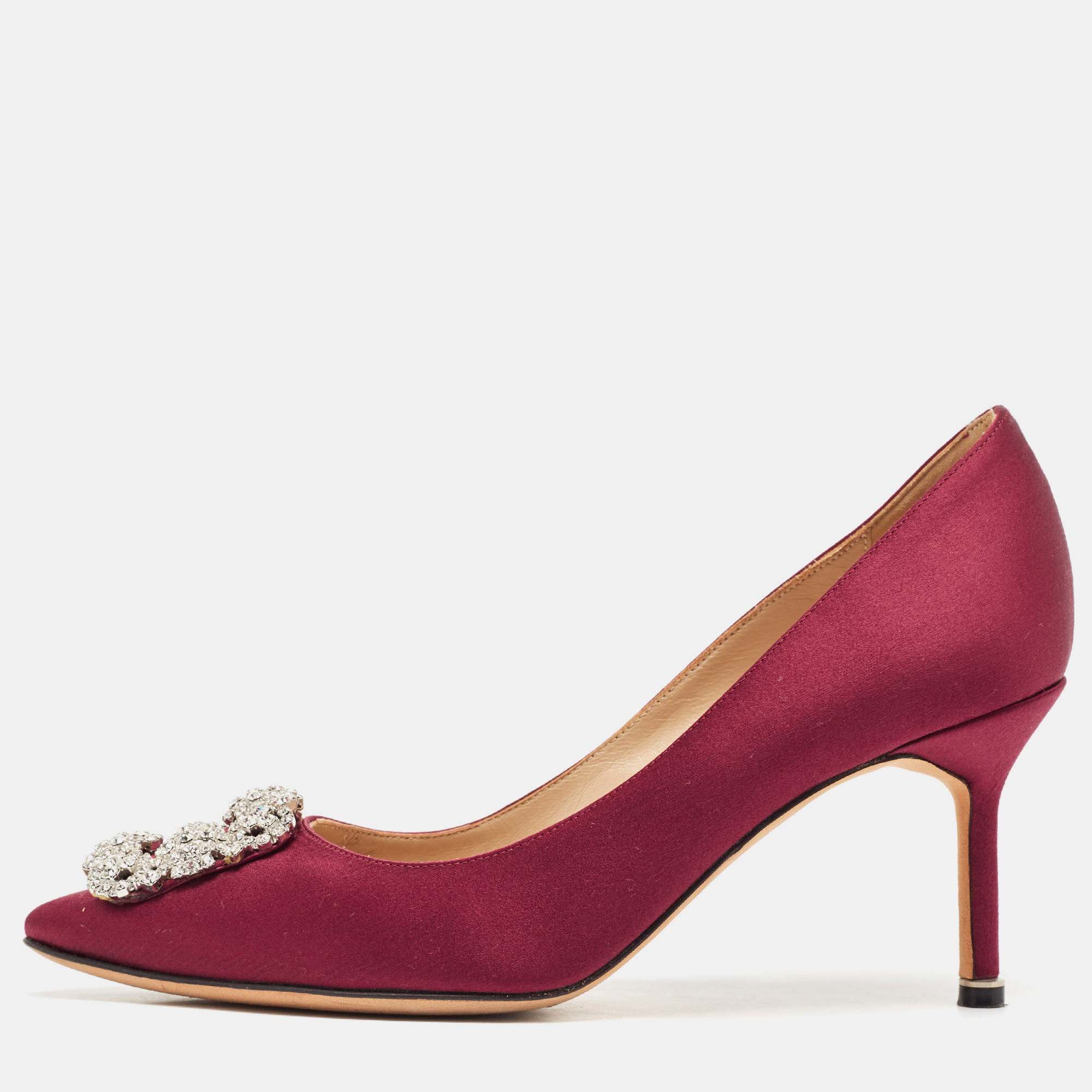 

Manolo Blahnik Burgundy Satin Hangisi Pumps Size