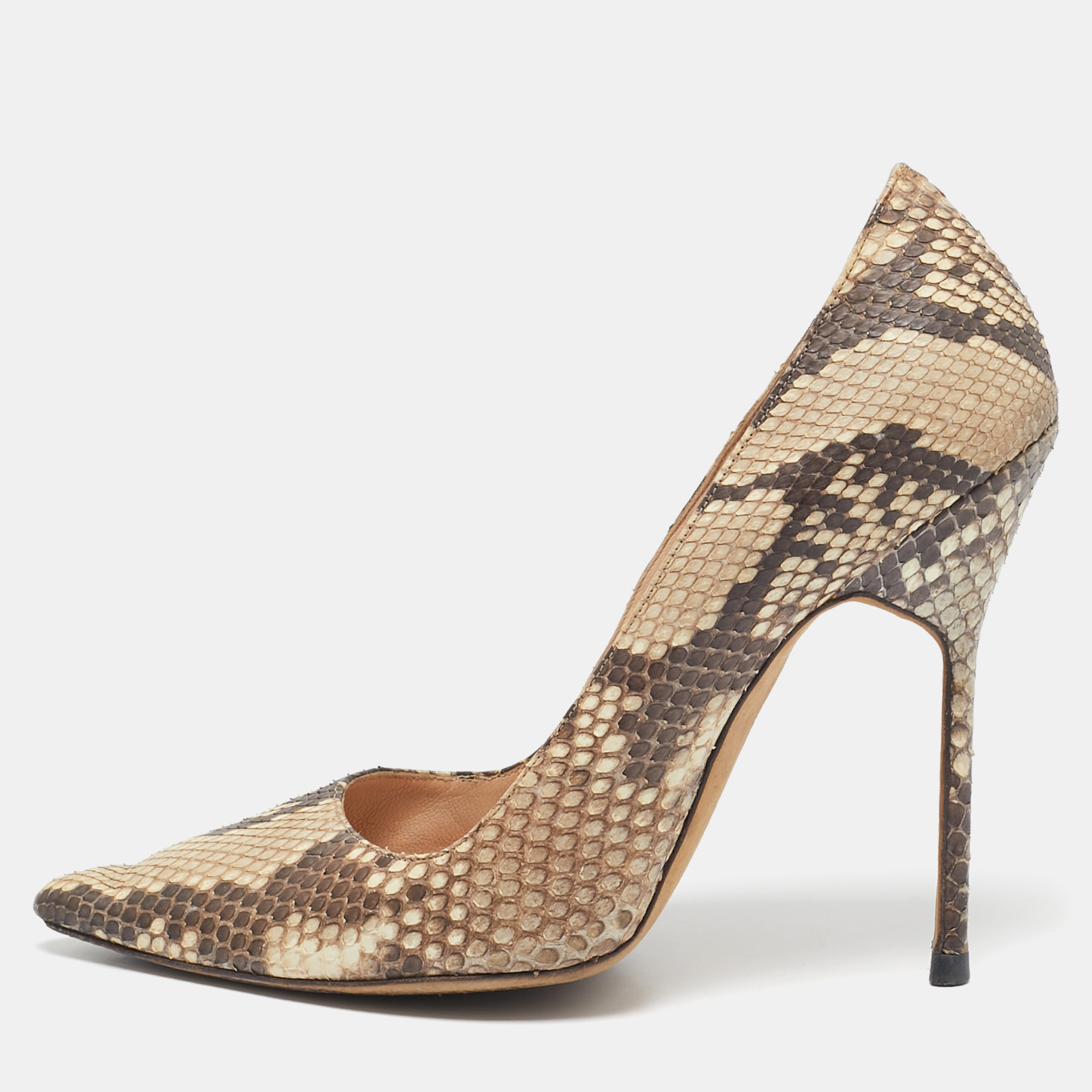 

Manolo Blahnik Brown/Beige Python Leather BB Pointed Toe Pumps Size