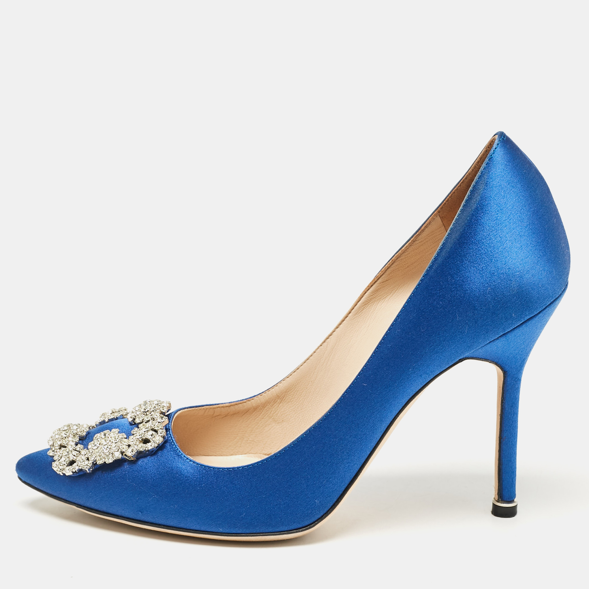 

Manolo Blahnik Blue Satin Hangisi Pumps Size