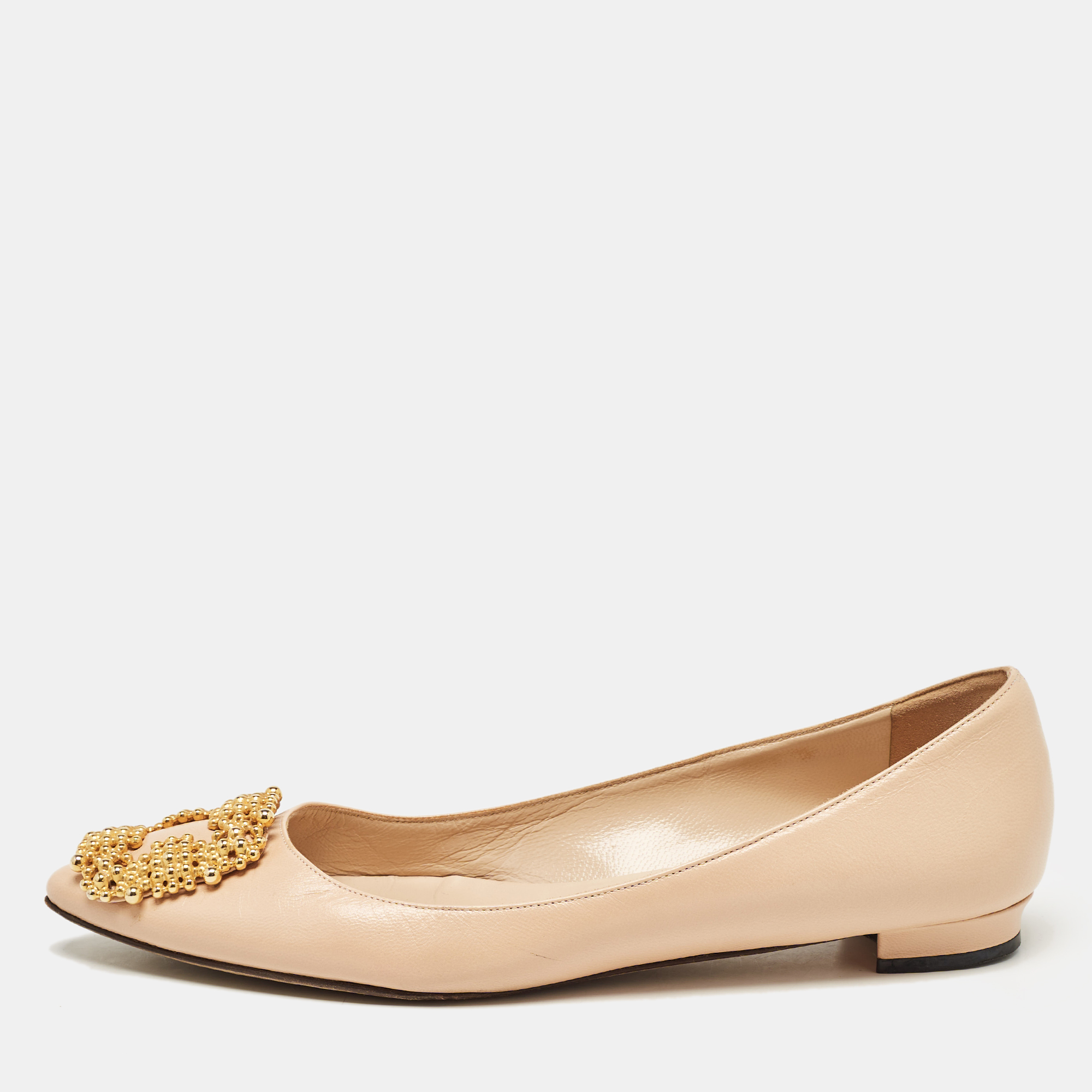 

Manolo Blahnik Beige Leather Hangisi Ballet Flats Size