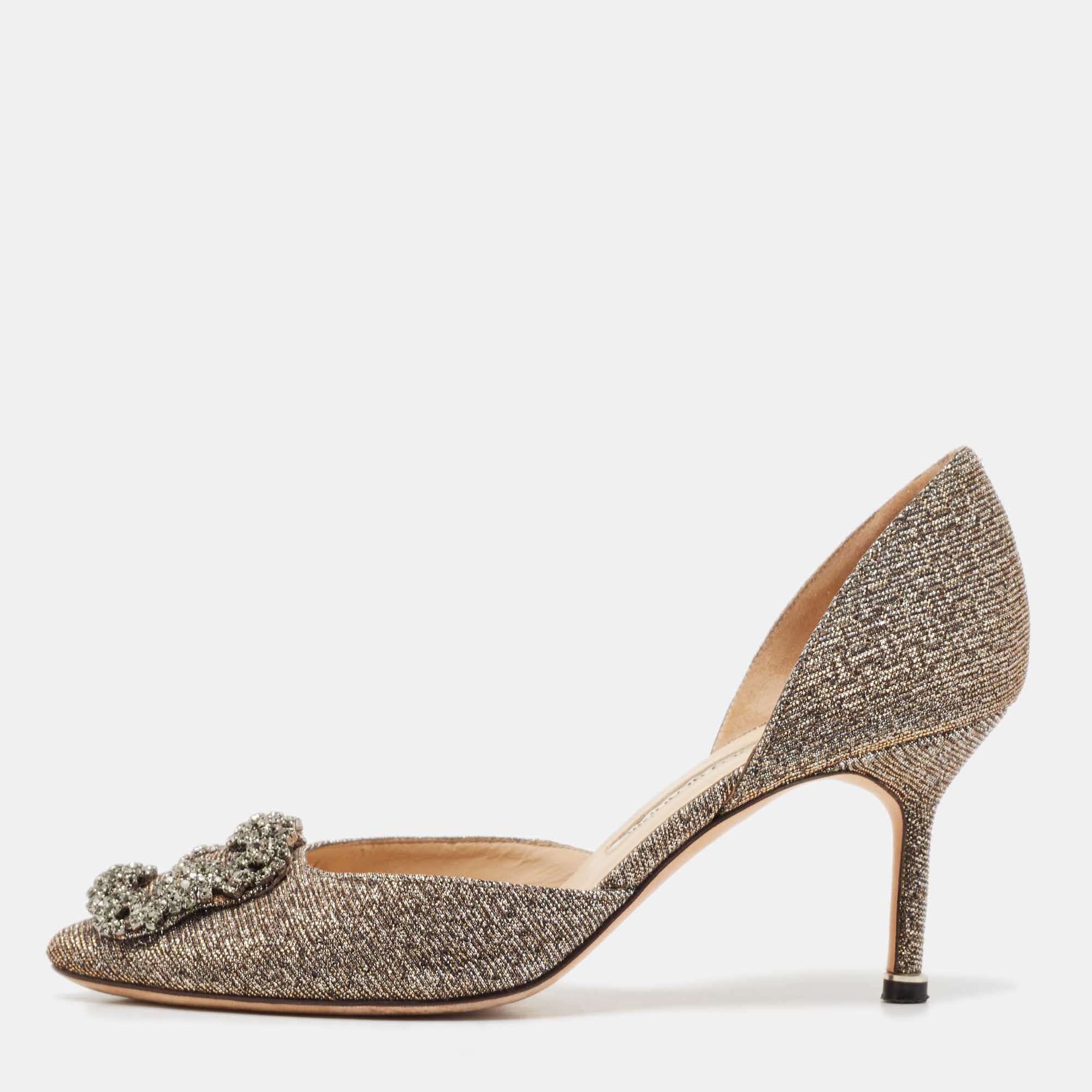 

Manolo Blahnik Gold/Silver Lurex Fabric Hangisido Pumps Size