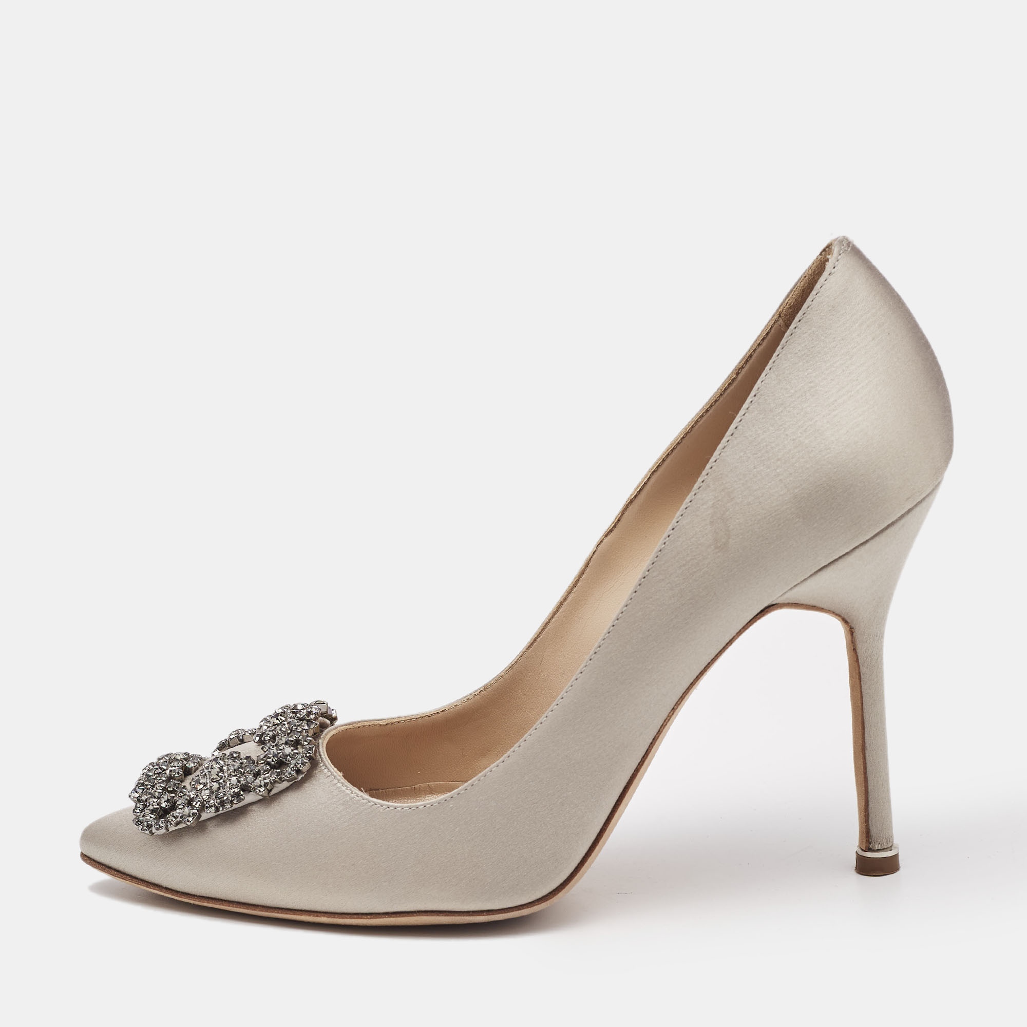 

Manolo Blahnik Grey Satin Hangisi Pumps Size