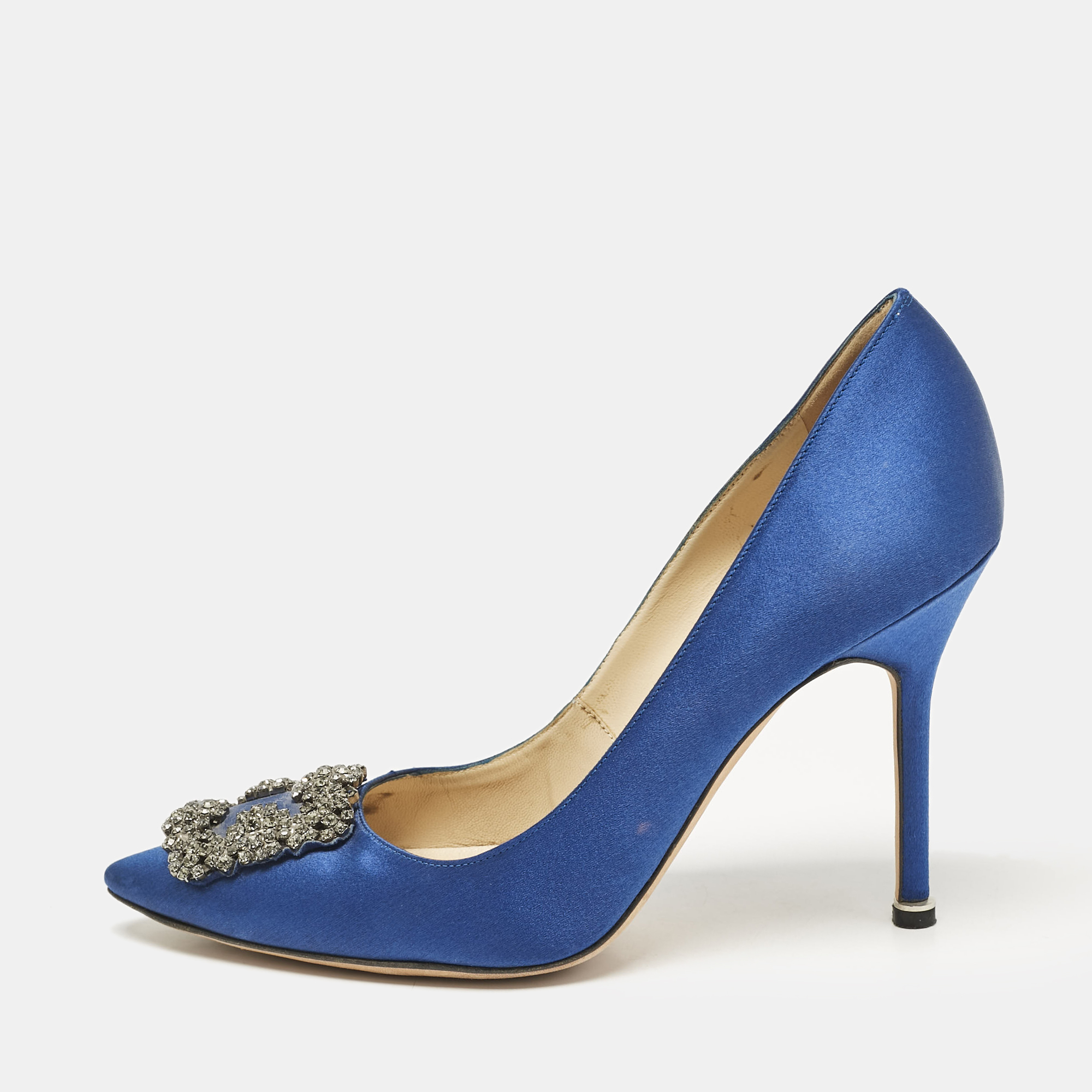 

Manolo Blahnik Blue Satin Hangisi Pumps Size