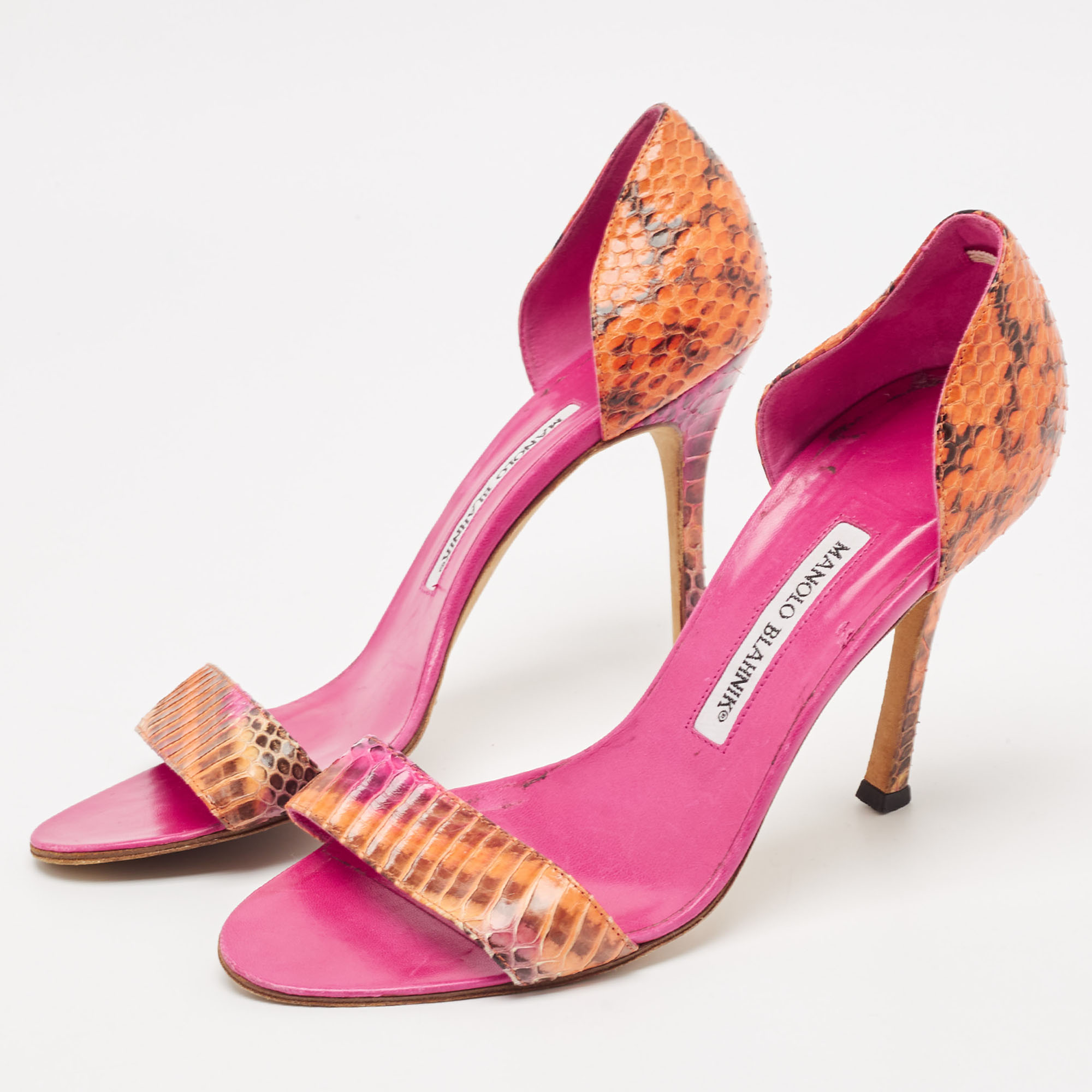 Manolo Blahnik Multicolor Python Leather Slide Sandals Size 38.5 