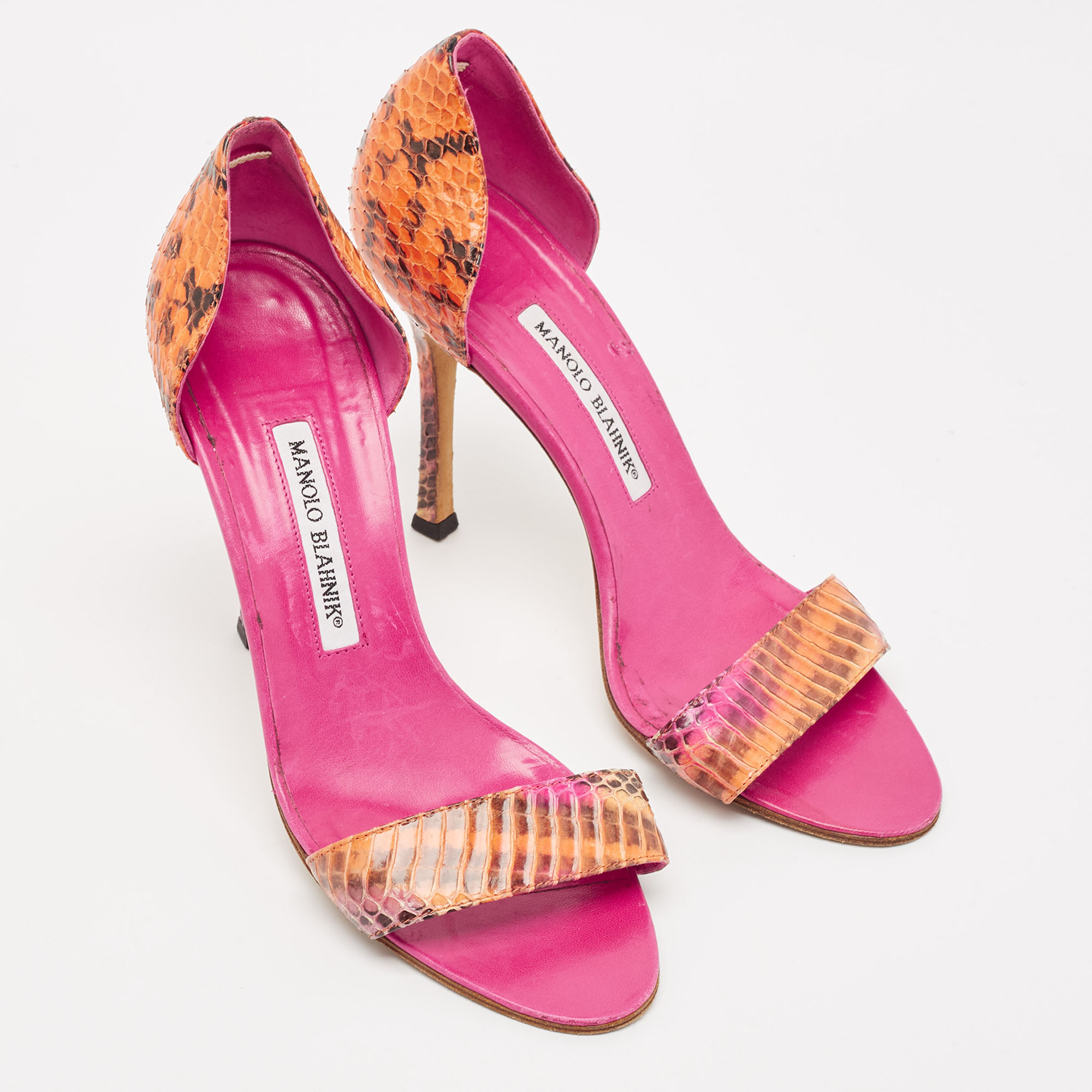 Manolo Blahnik Multicolor Python Leather Slide Sandals Size 38.5 