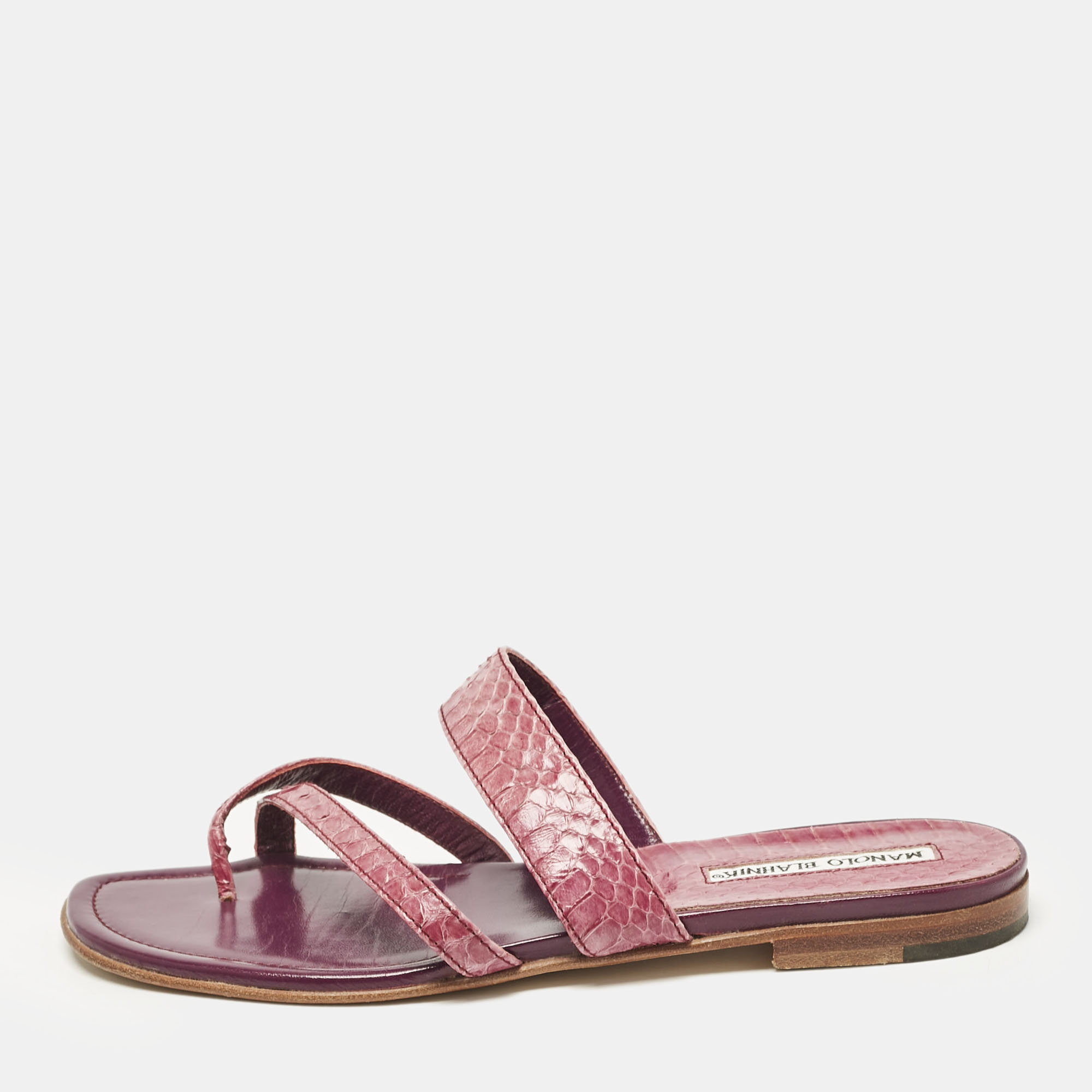 

Manolo Blahnik Purple Python Leather Susa Flat Slides Size