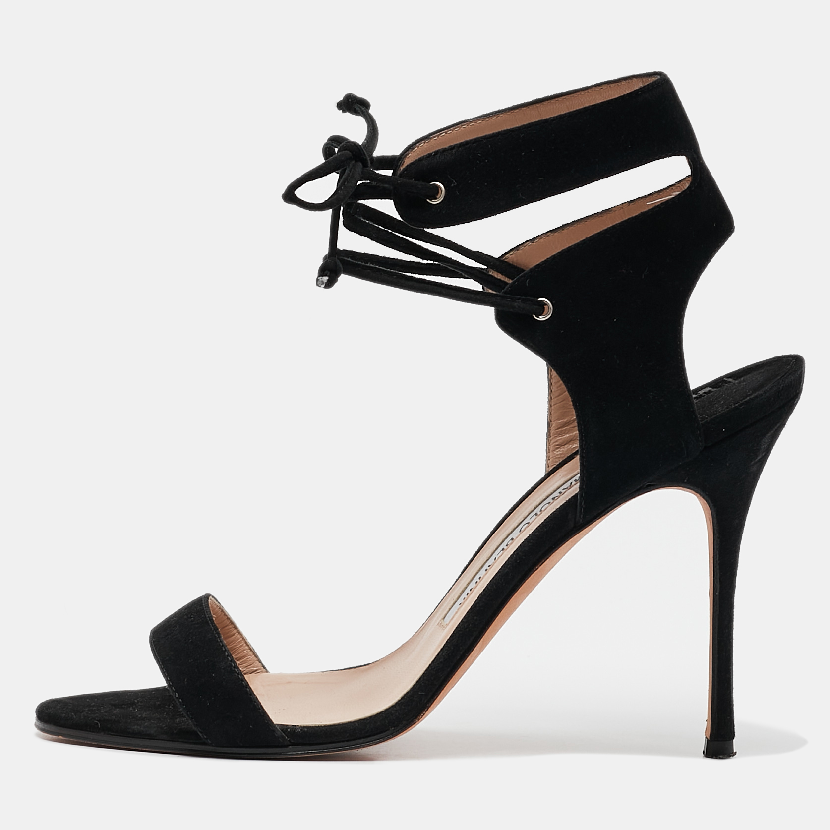 

Manolo Blahnik Black Suede Laramod Ankle Strap Sandals Size